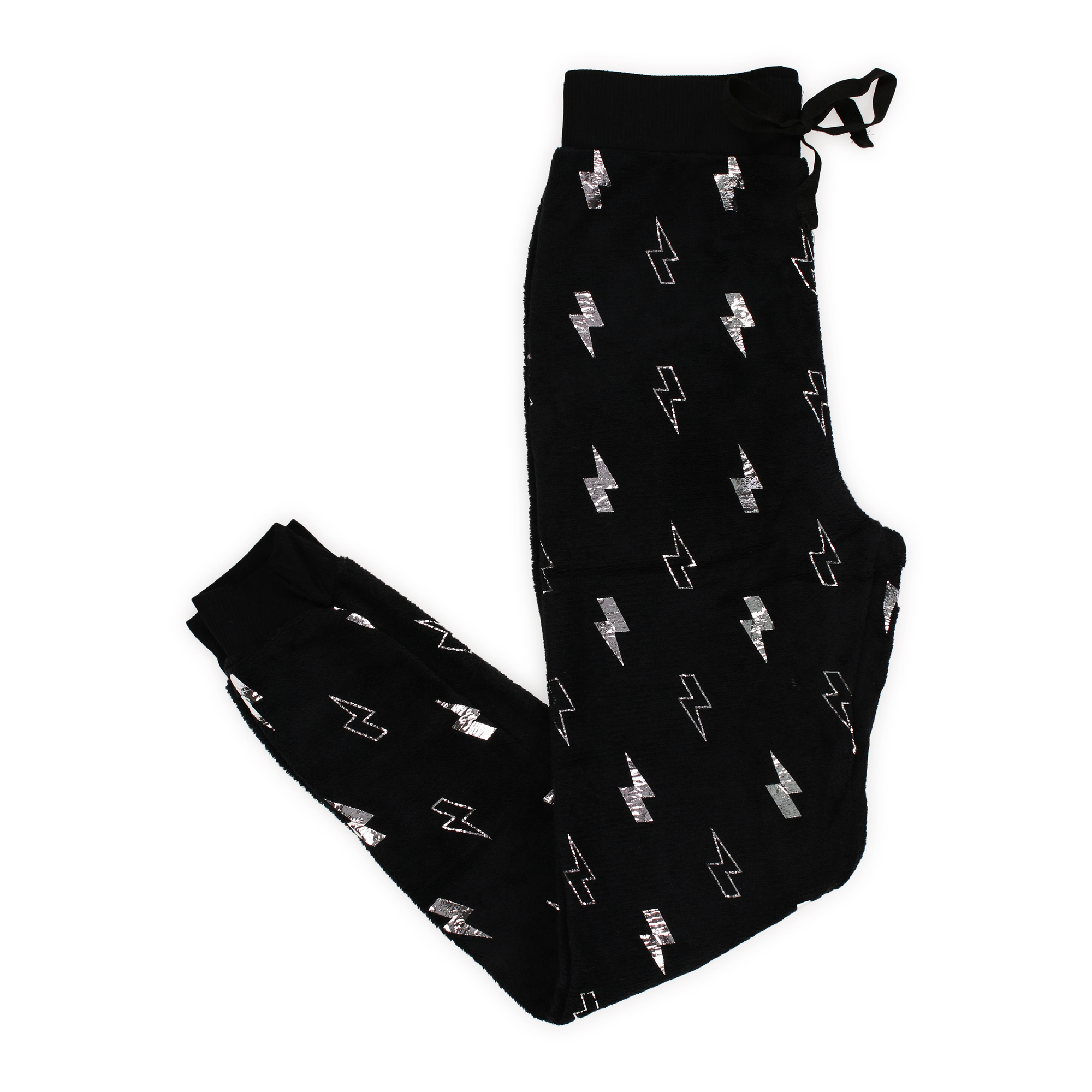Juniors Plush Joggers - Black w/ Metallic Foil Lightning