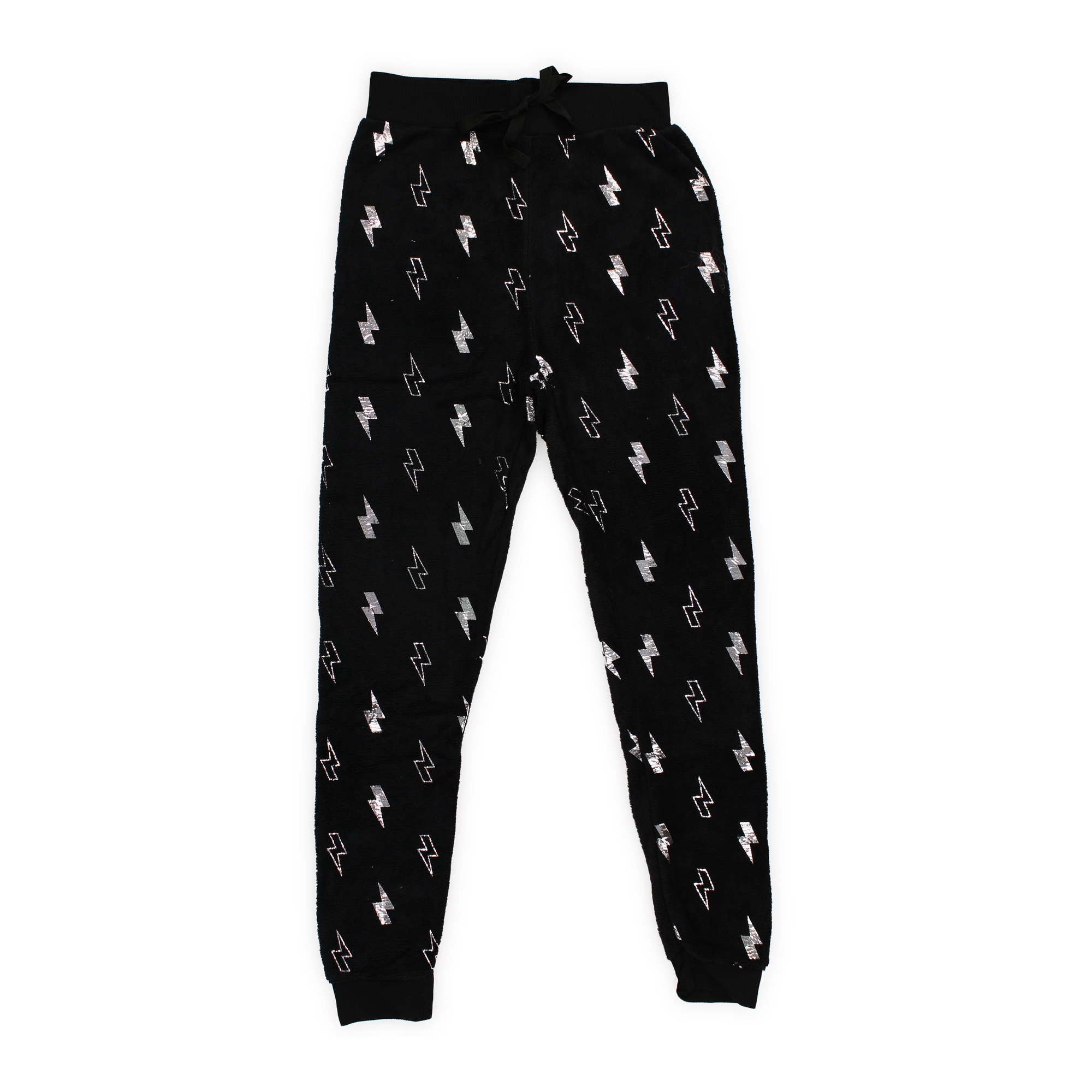 Juniors Plush Joggers - Black w/ Metallic Foil Lightning
