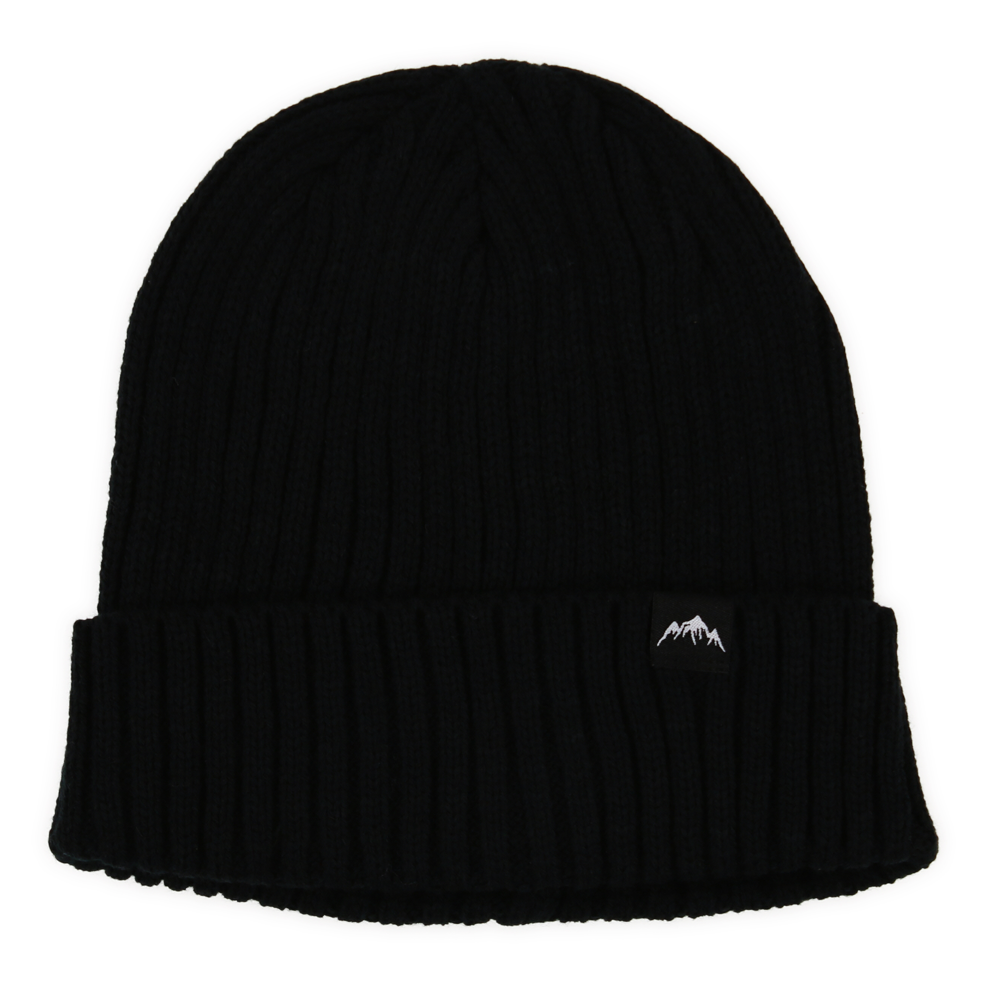 Rib Knit Beanie Hat w/ Mountain Patch