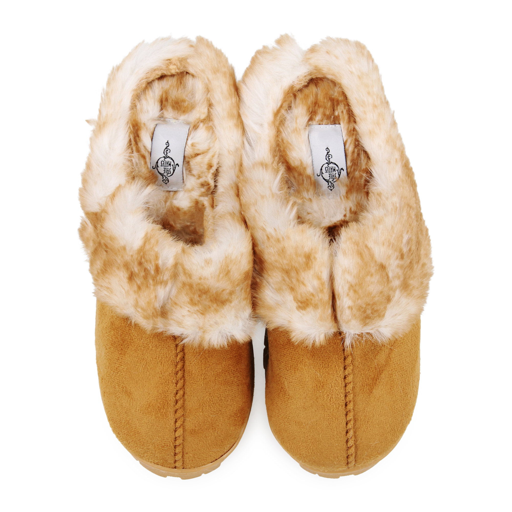 Lug Sole Faux Fur Scuff Slippers - Chestnut Brown