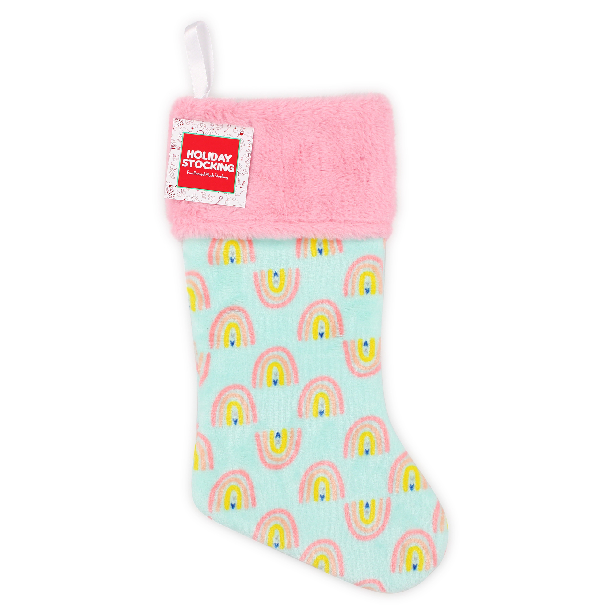 Printed Plush Holiday Stocking - Rainbow