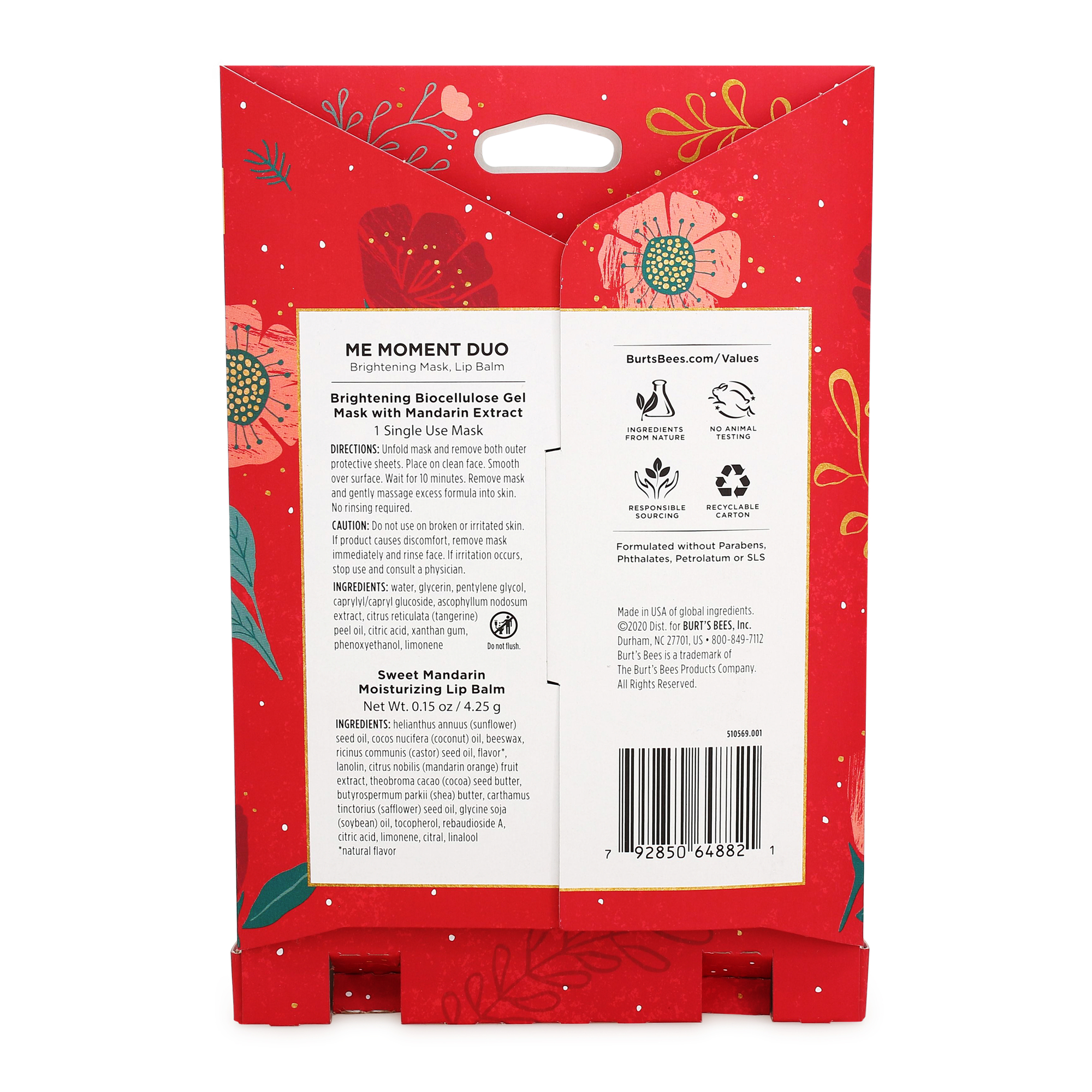 Burt's Bees® Me Moment Duo - Brightening Biocellulose Gel Mask & Sweet Mandarin Lip Balm