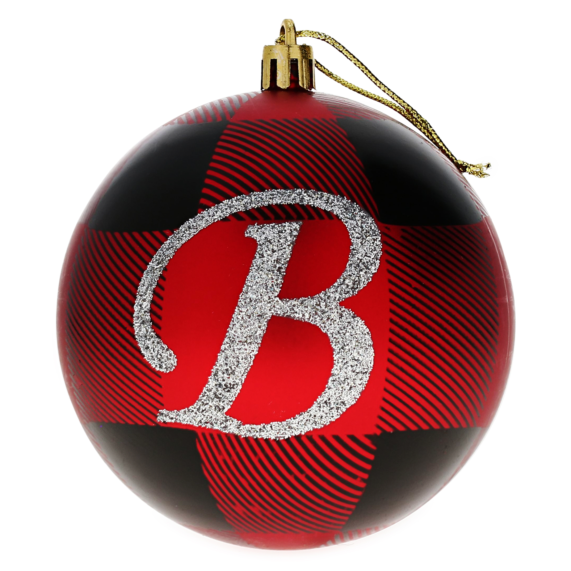 Monogram Plaid Holiday Ball Ornament - B
