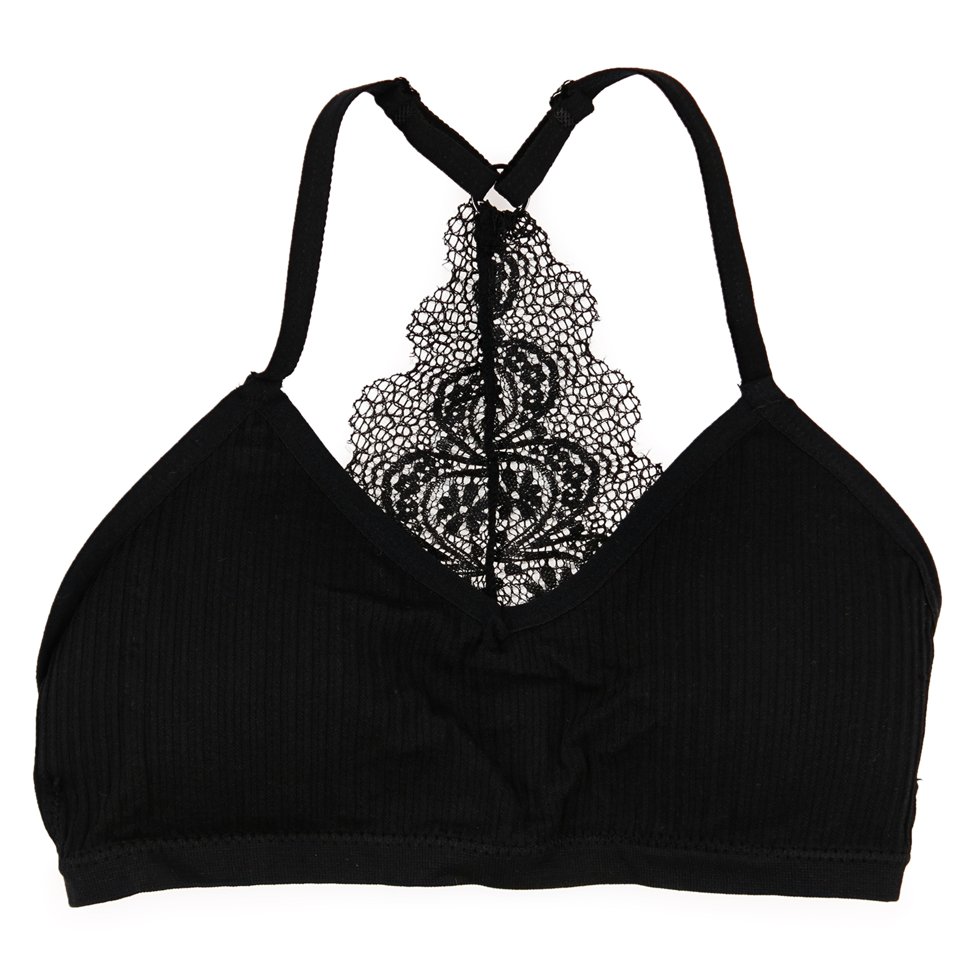 Lace T-Back Bralette - Black