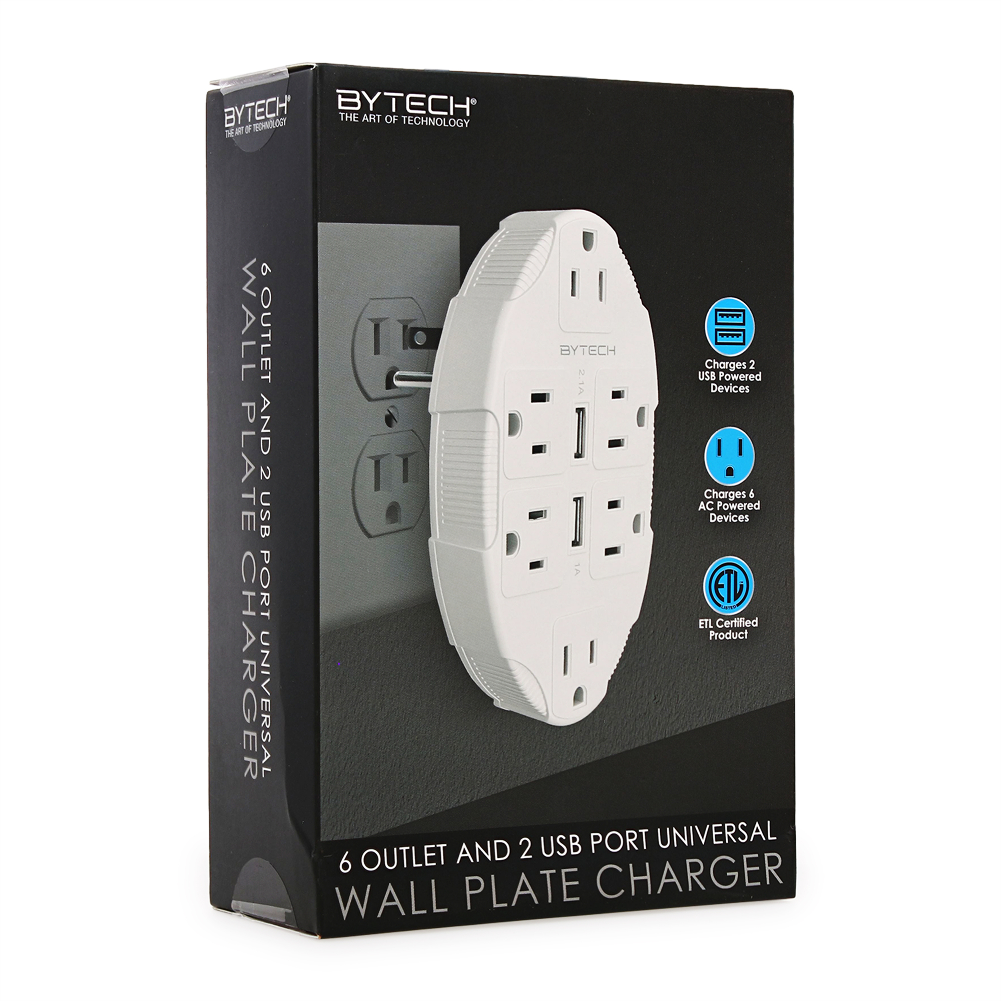 6 Outlet & 2 USB Port Universal Wall Plate Charger