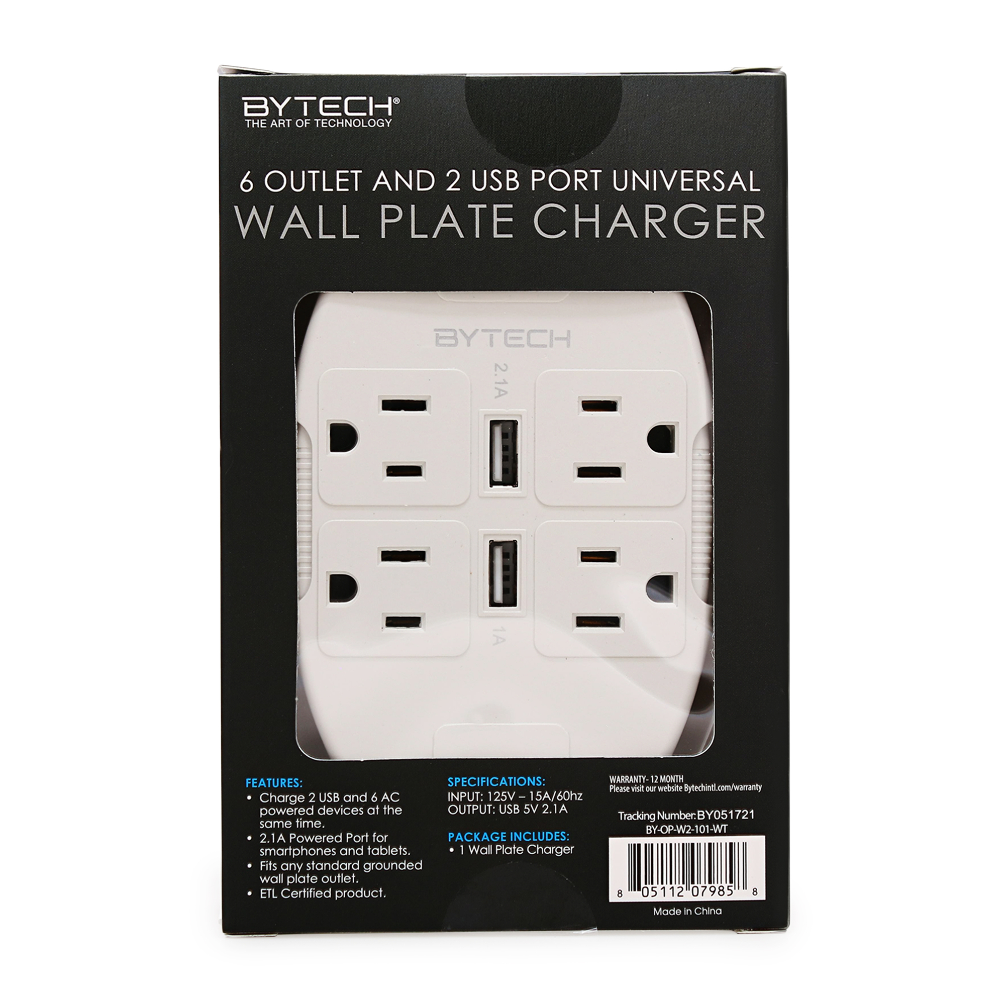 6 Outlet & 2 USB Port Universal Wall Plate Charger