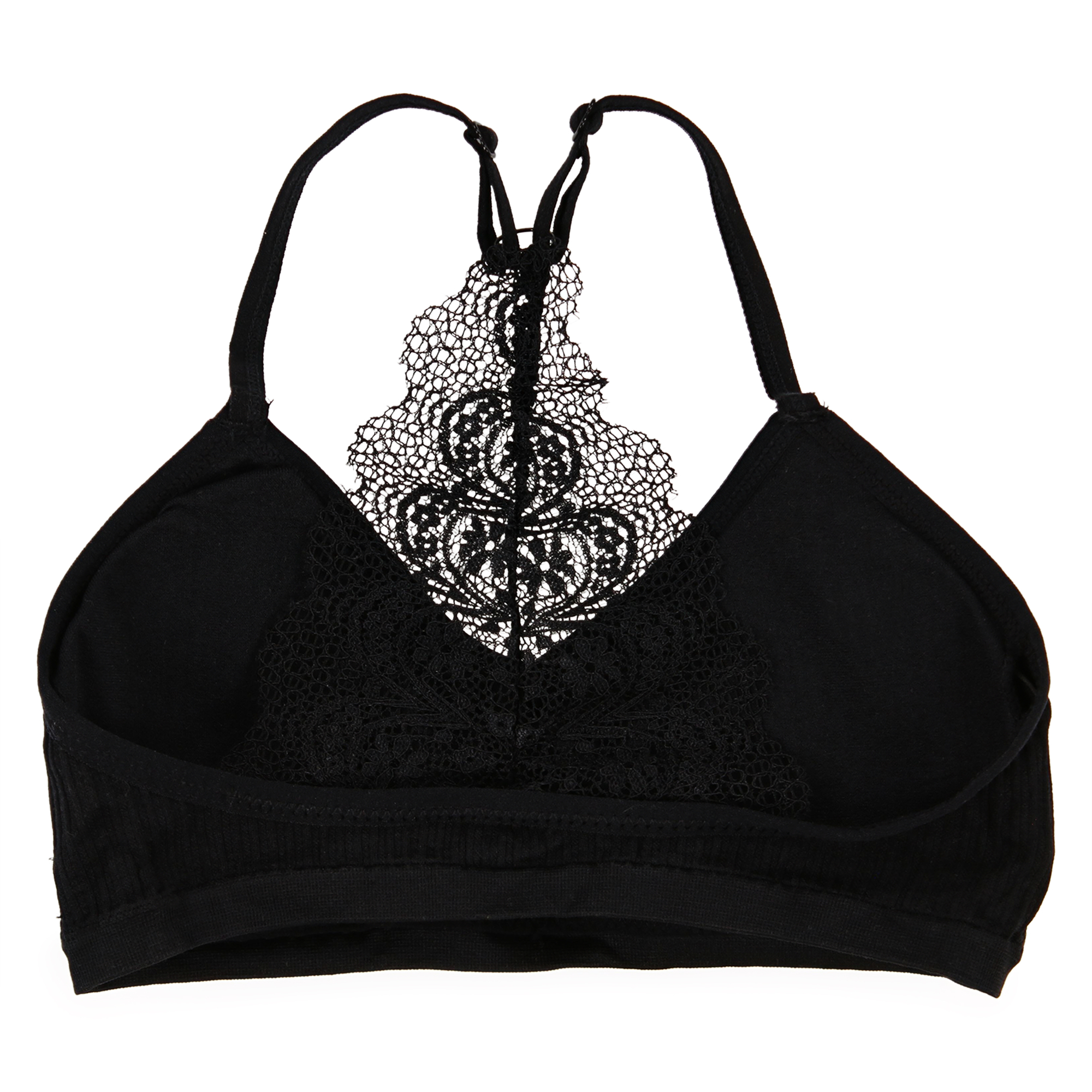 Lace T-Back Bralette - Black