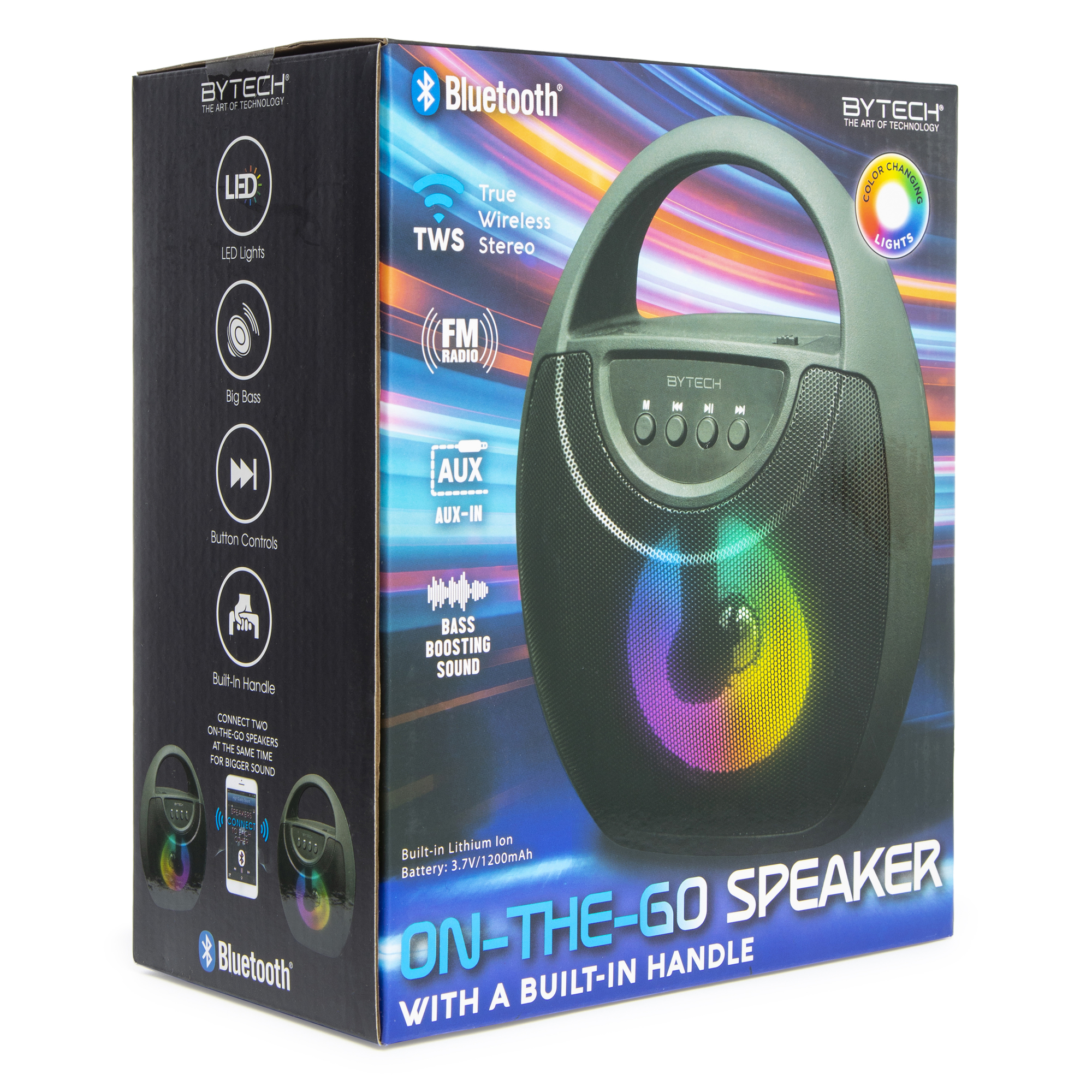 Top Handle On-The-Go Portable Speaker w/ Bluetooth®, Fm Radio, Mic, LED Lights