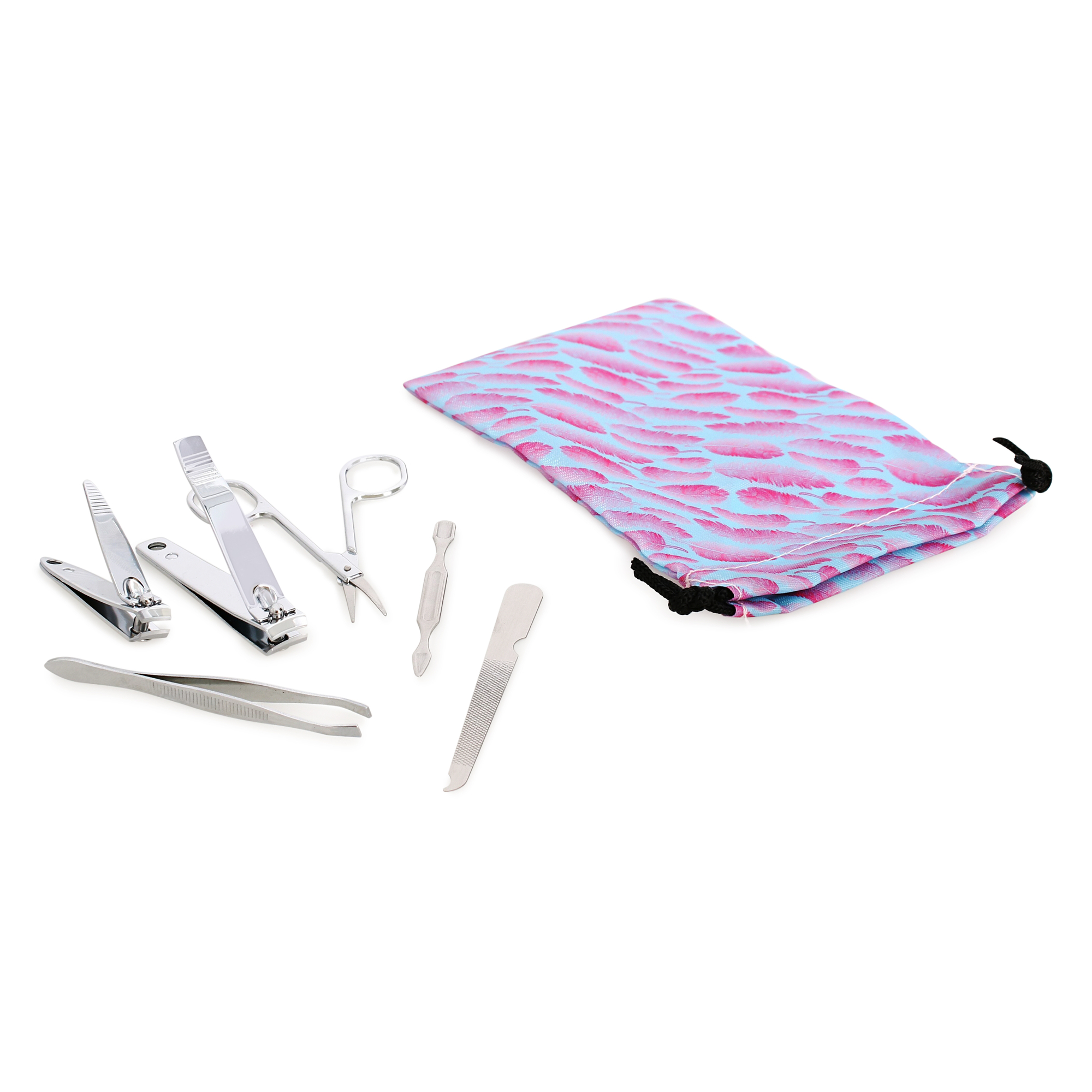Manicure Set With Travel Bag - Pink Feathers
