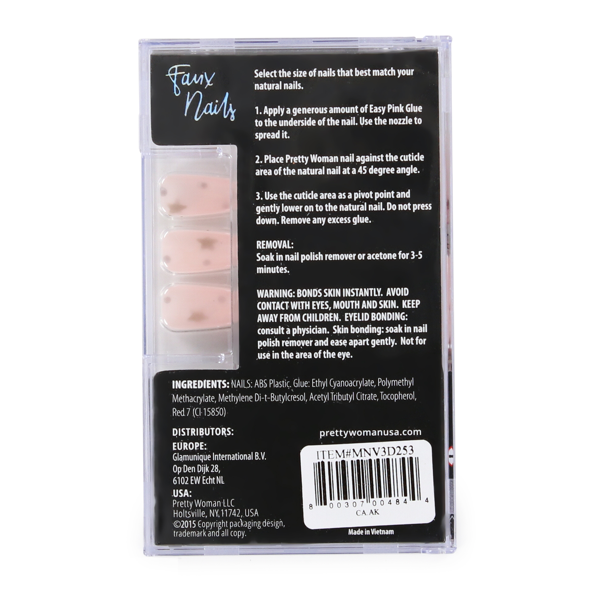 Pretty Woman Faux Nails Set - Pink With Silver Stars