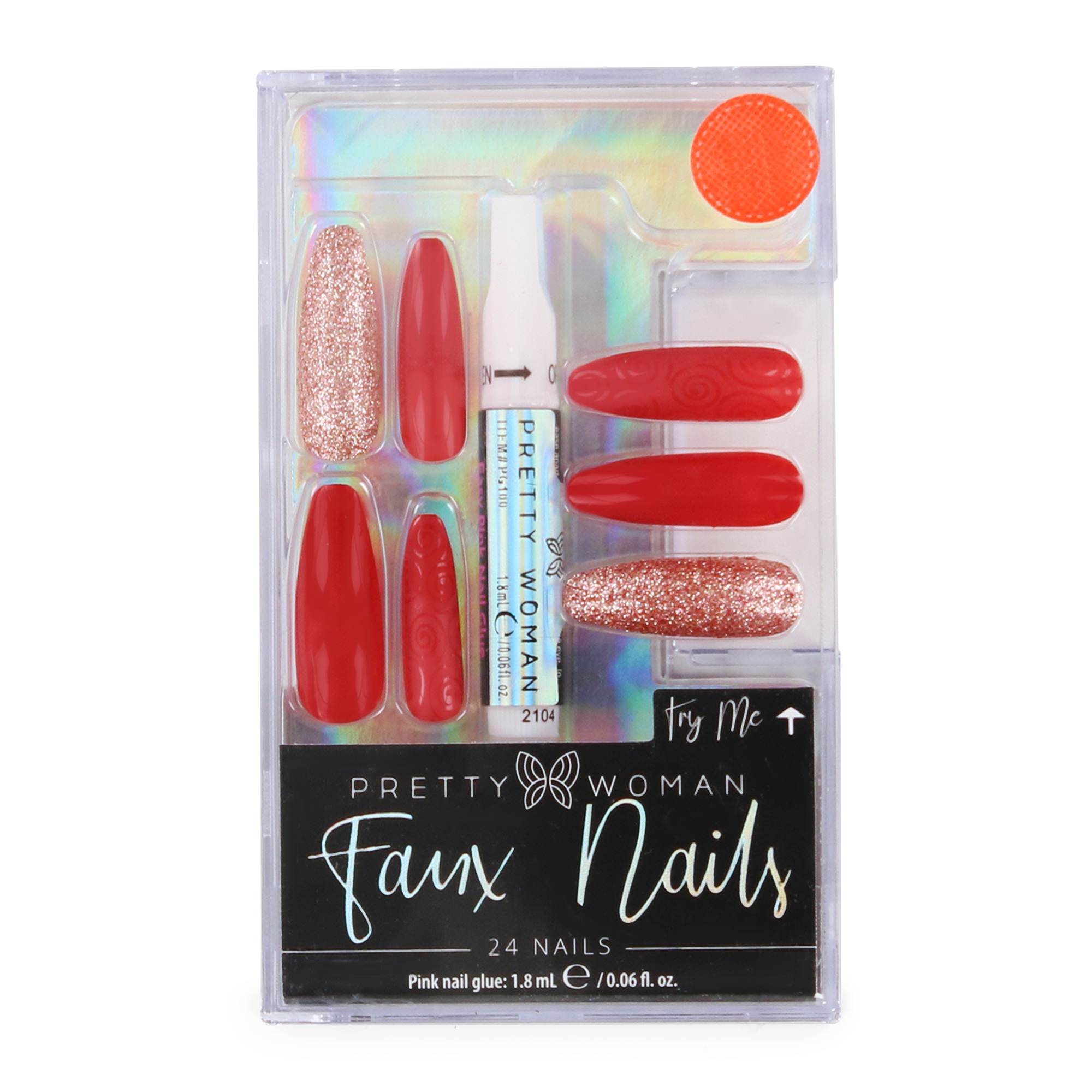 Pretty Woman Faux Nails Set - Red & Gold Glitter