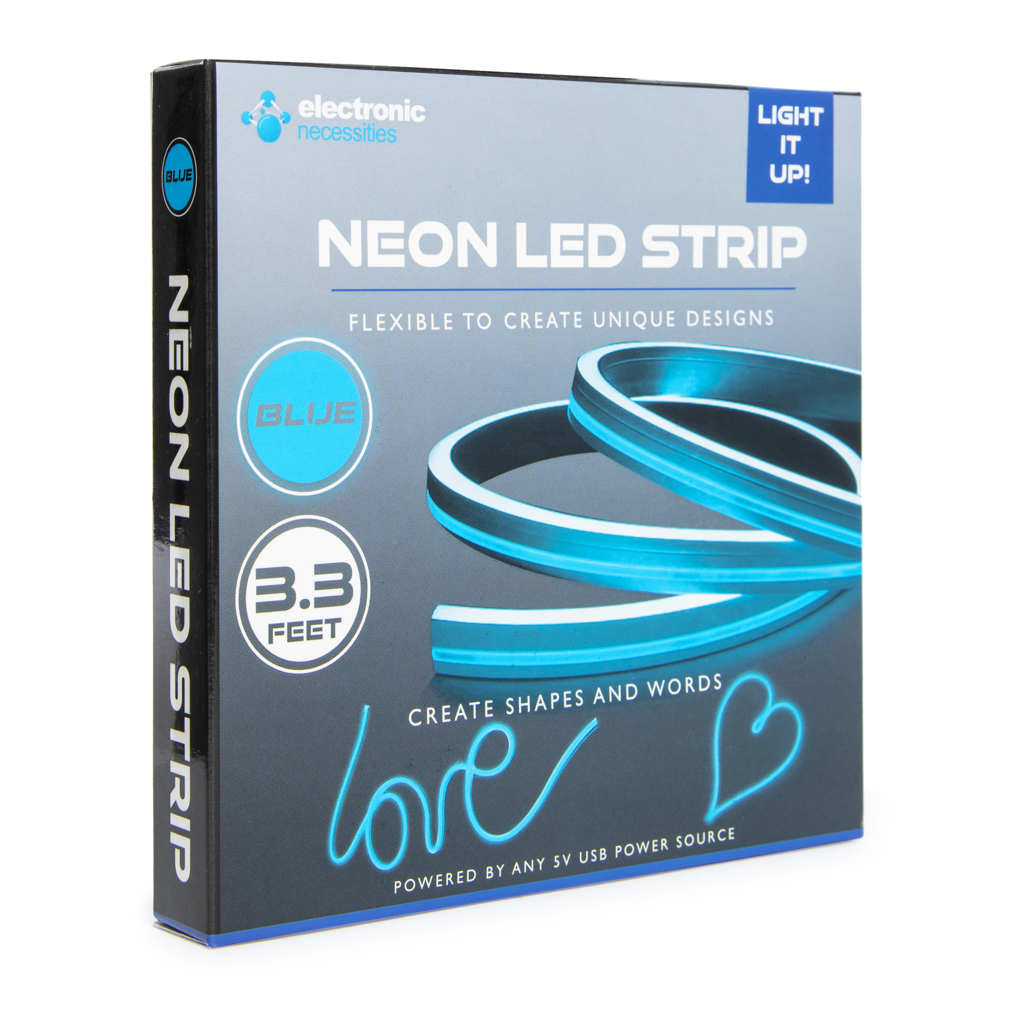 Flexible Neon LED Strip Light 3.3ft, USB-Powered