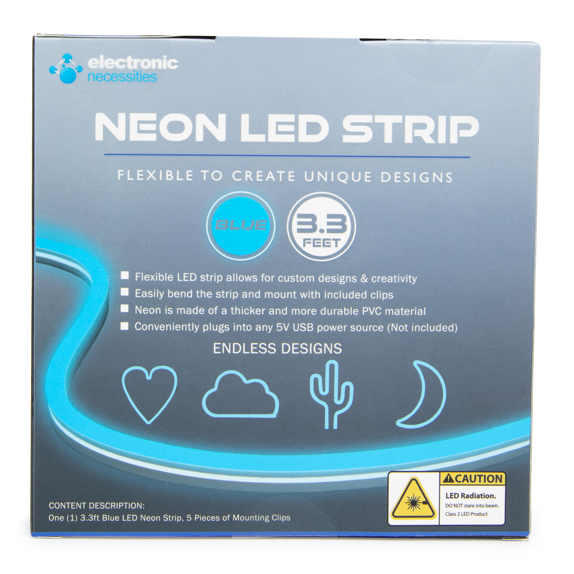 Flexible Neon LED Strip Light 3.3ft, USB-Powered