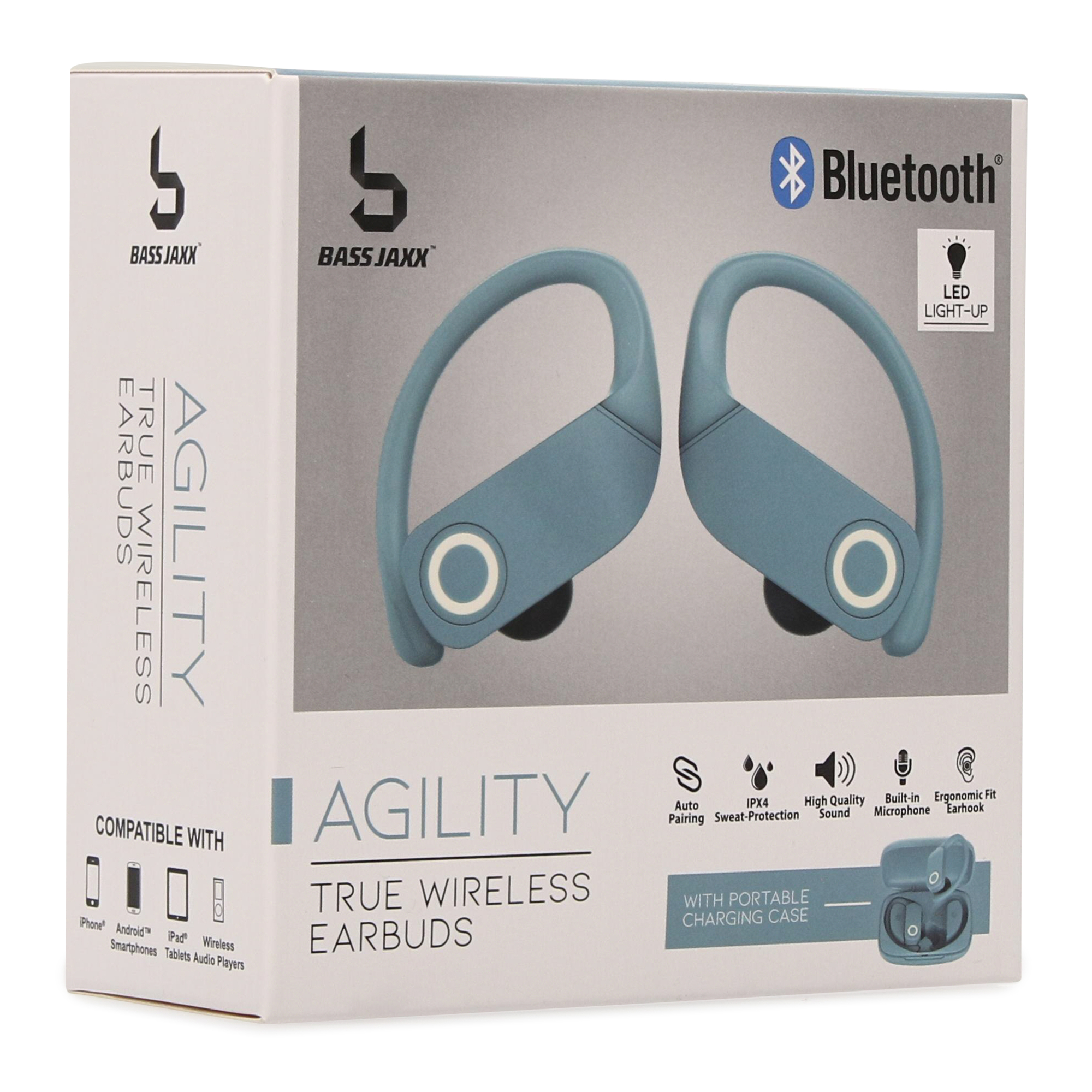 Water-Resistant Bluetooth® LED Earbuds With Mic & Sport Hooks - Blue