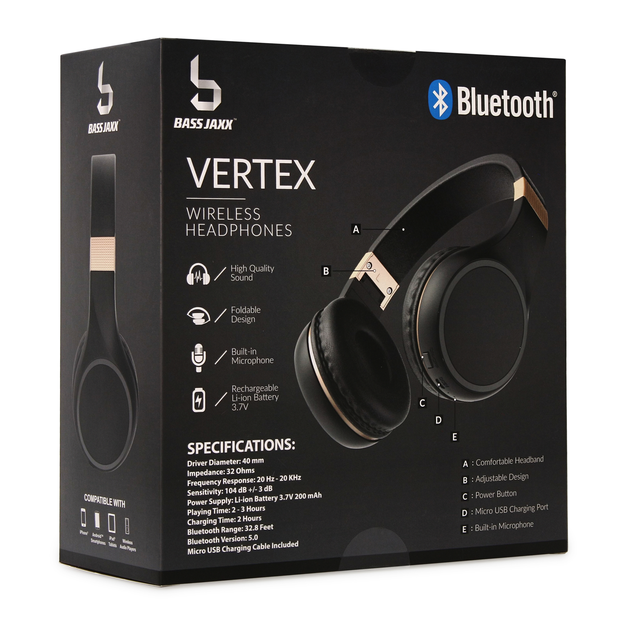 Vertex Metallic Bluetooth® Dj Headphones With Microphone