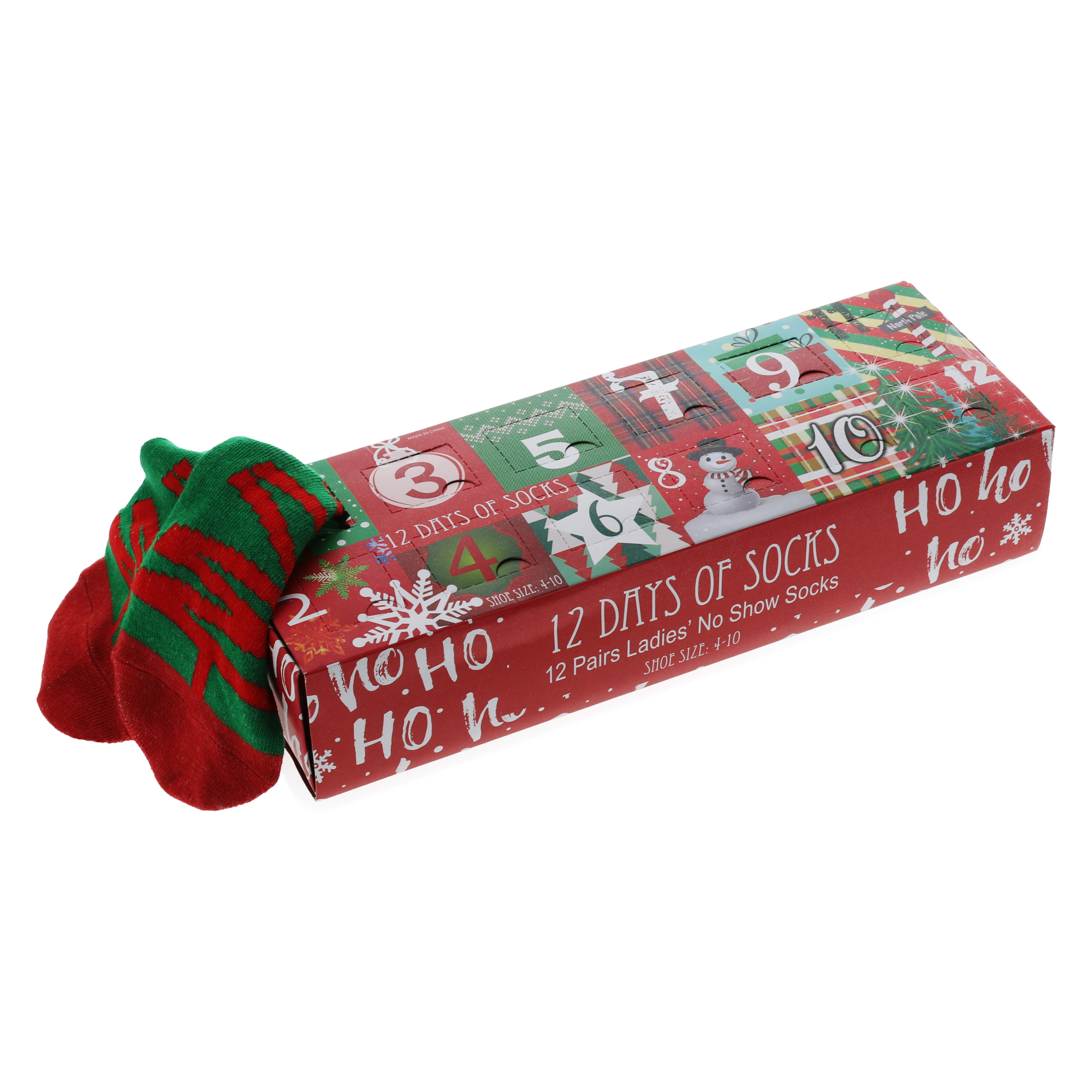 12 Days Of Christmas Surprise Socks Countdown Calendar -Red & Green
