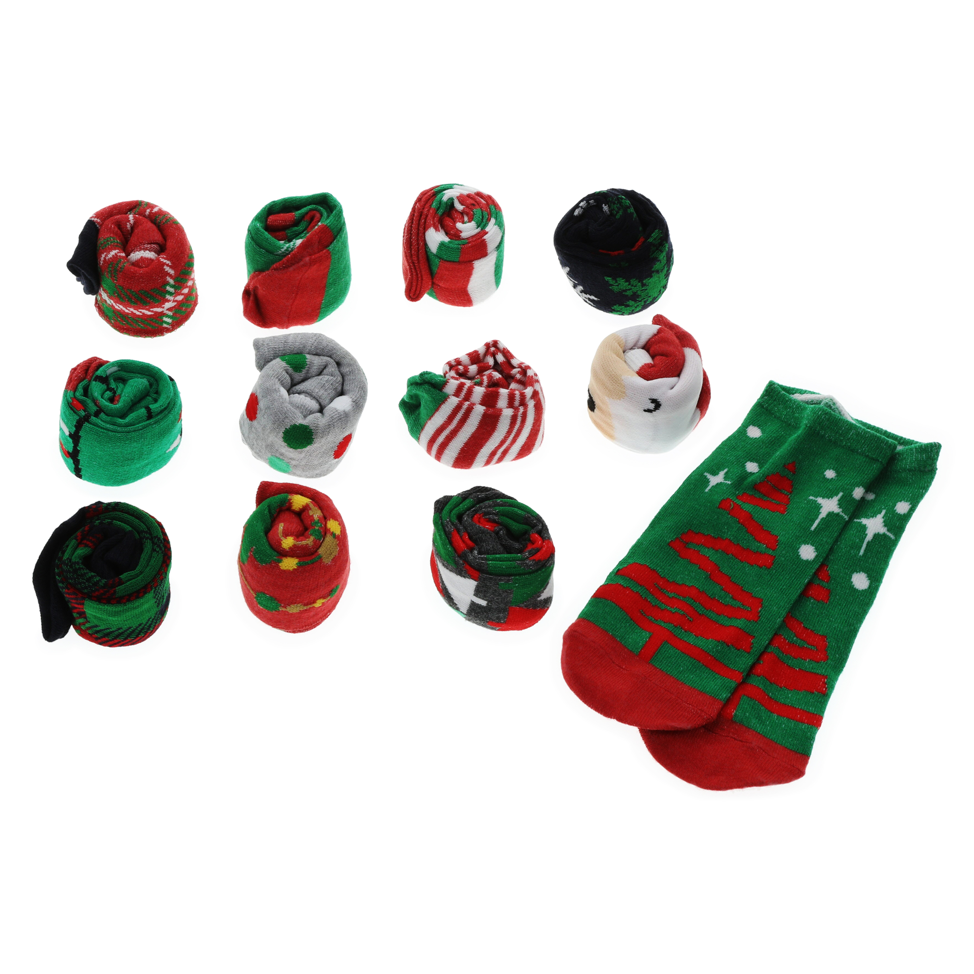 12 Days Of Christmas Surprise Socks Countdown Calendar -Red & Green