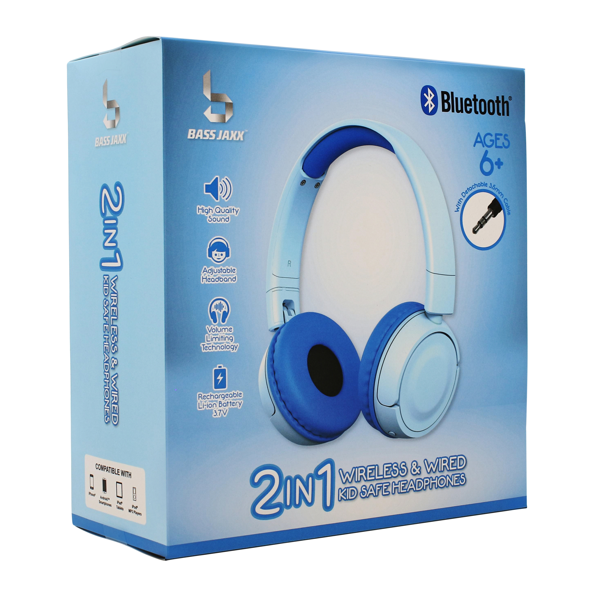 2 in 1 Wireless & Wired Kid-Safe Headphones - Blue
