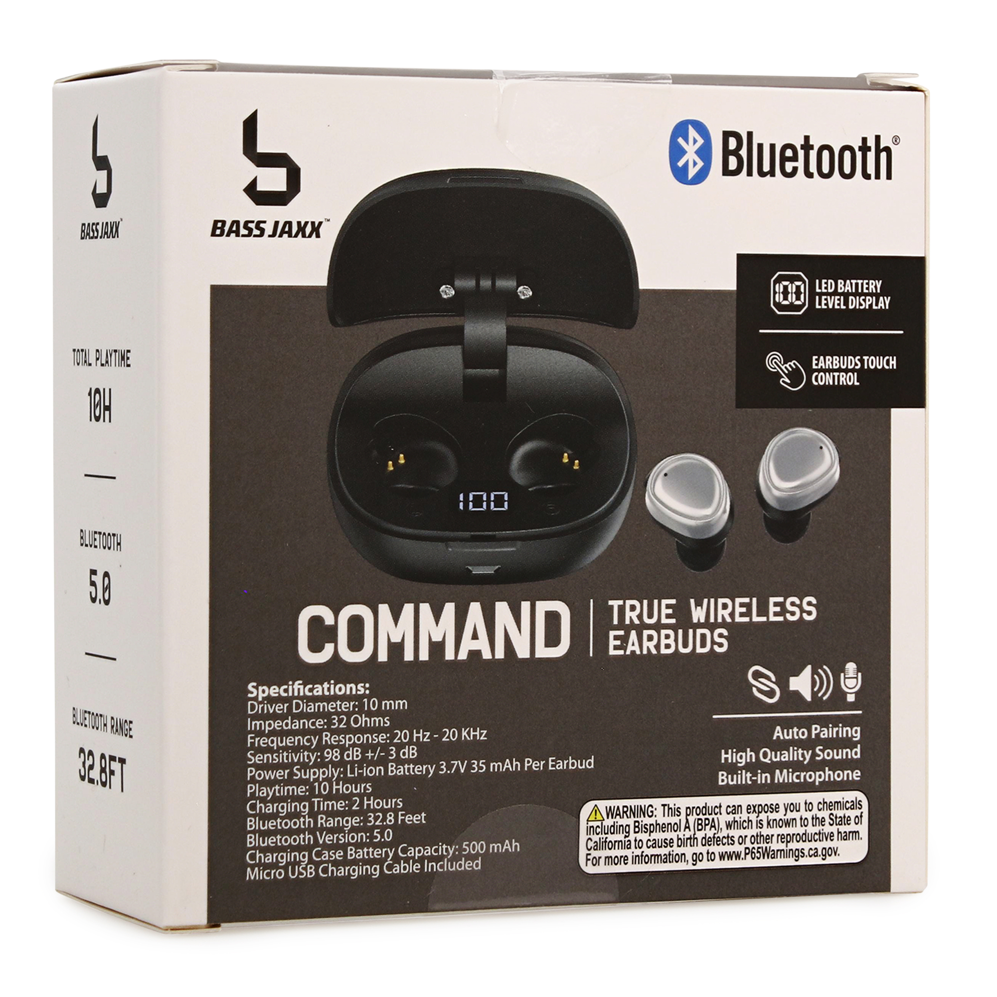 Command Bluetooth® Earbuds With Mic & LED Display
