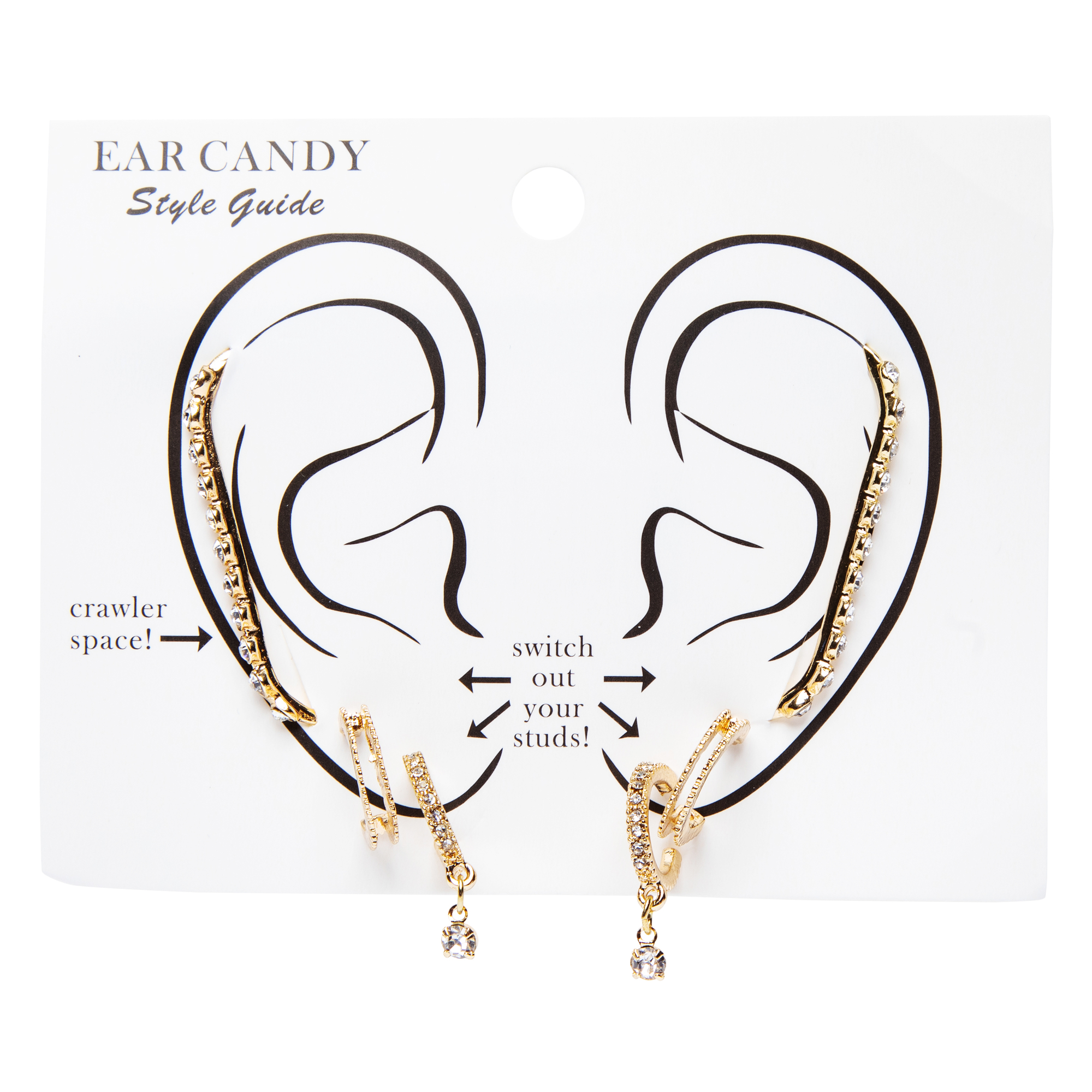 Rhinestone & Gold Huggie Earrings Set