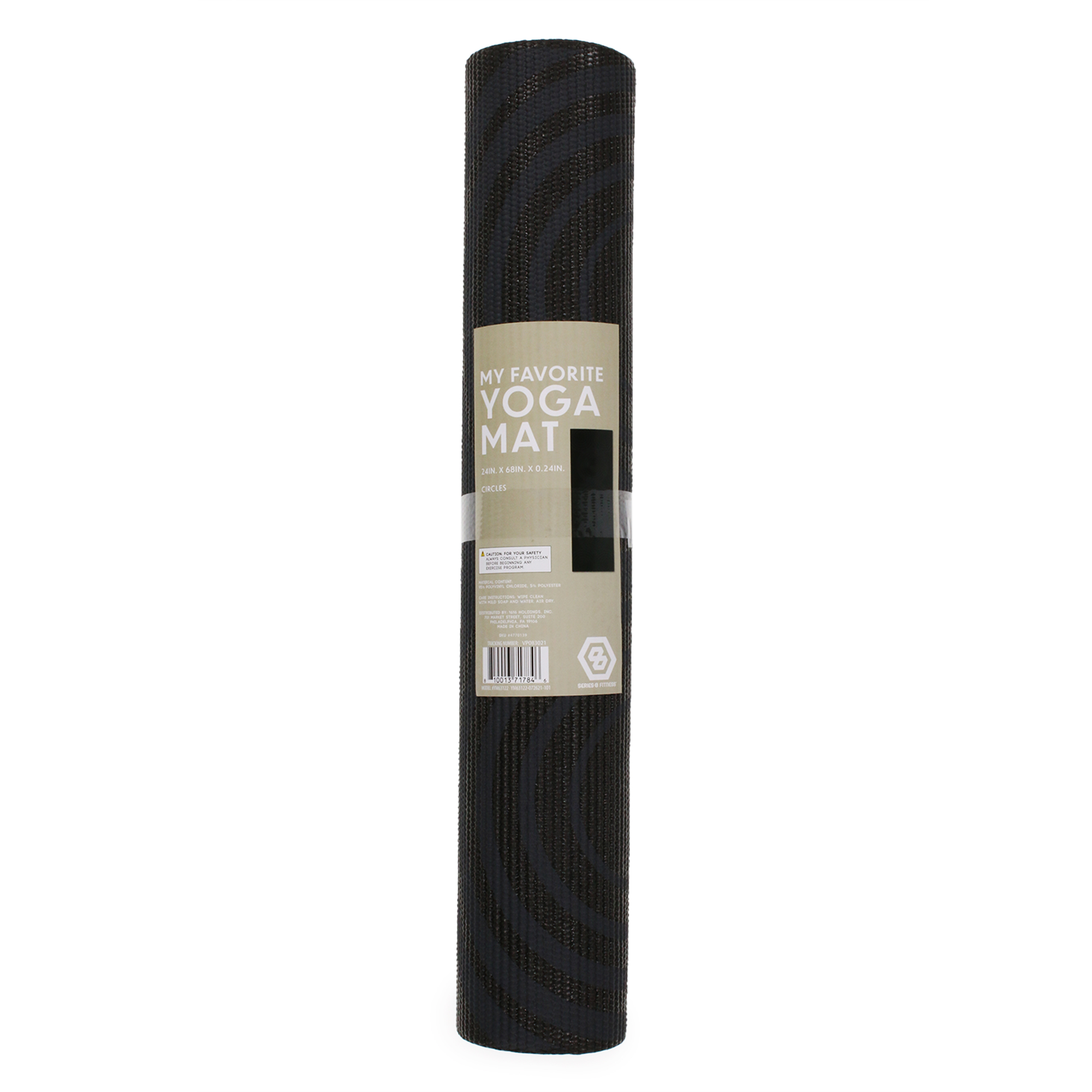 Series-8 Fitness™ Black Circles Yoga Mat 68in x 24in