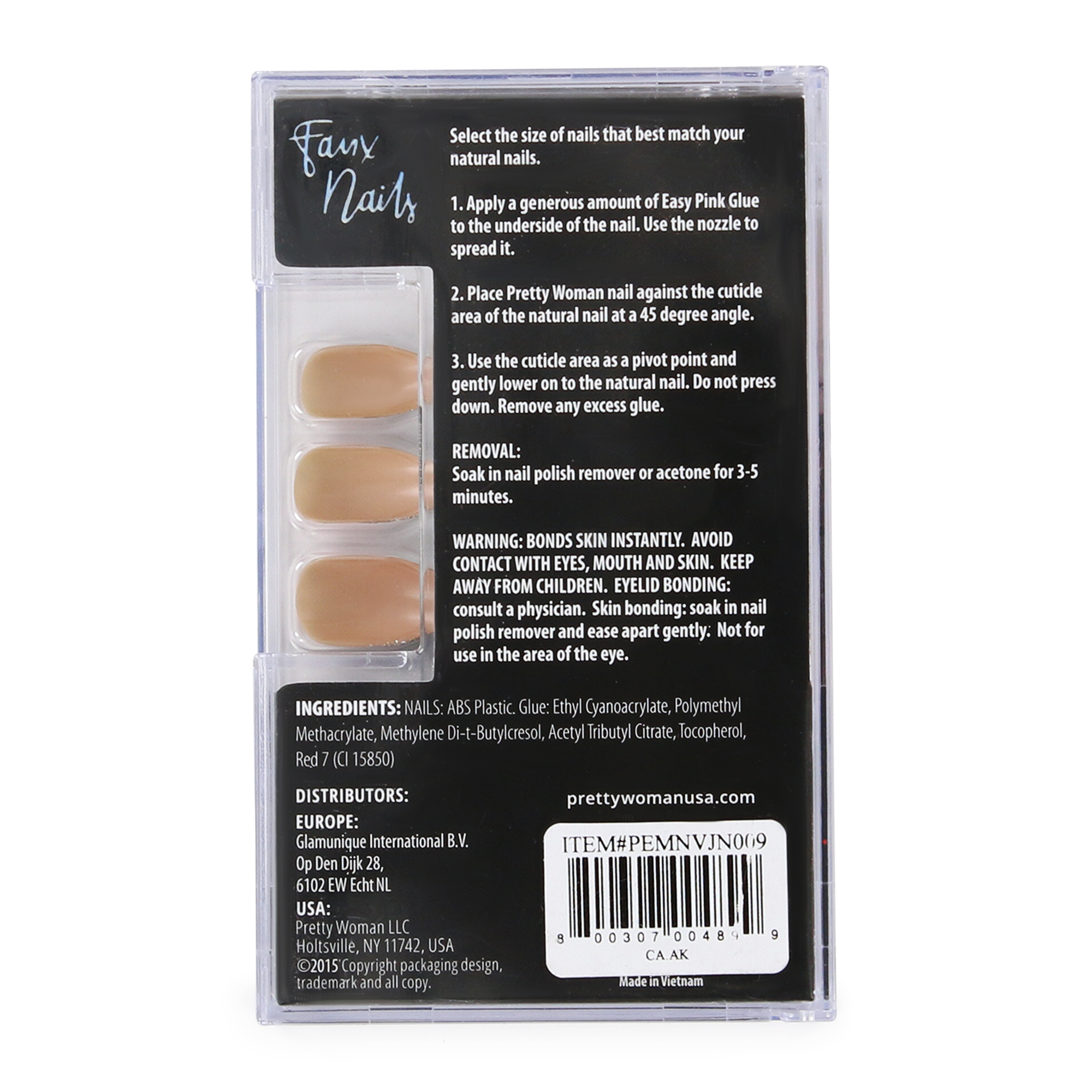 Pretty Woman Faux Nails 24-Piece Set With Nail Glue - Pink With Silver Tips