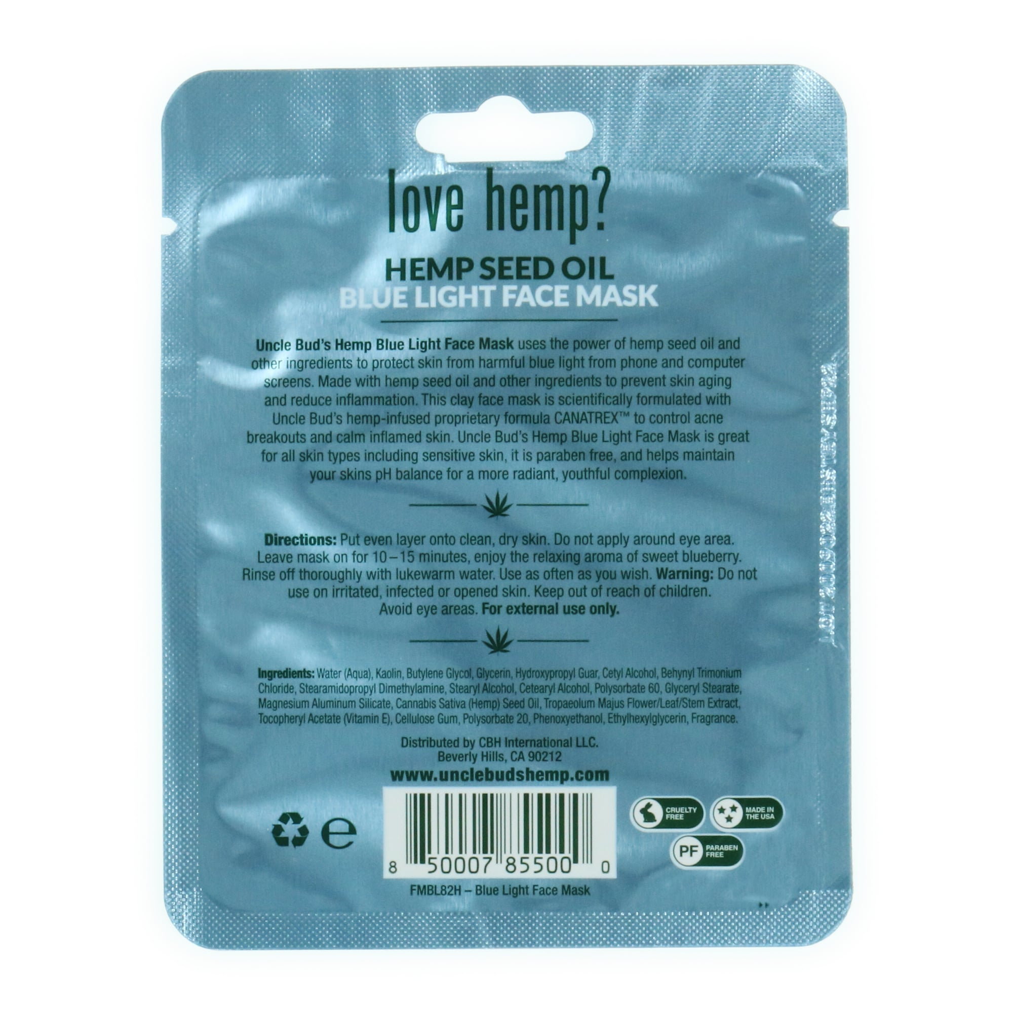 Uncle Bud's® Hemp Seed Oil Blue Light Face Mask