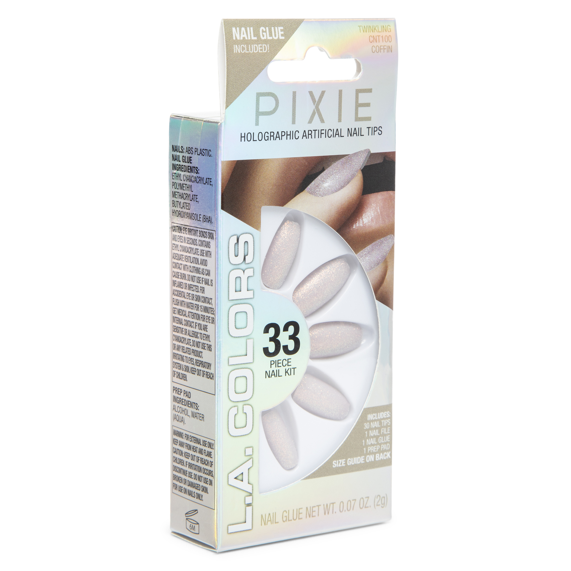 L.A. Colors® Pixie Holographic Nail Tips 33-Piece Nail Kit - Twinkling