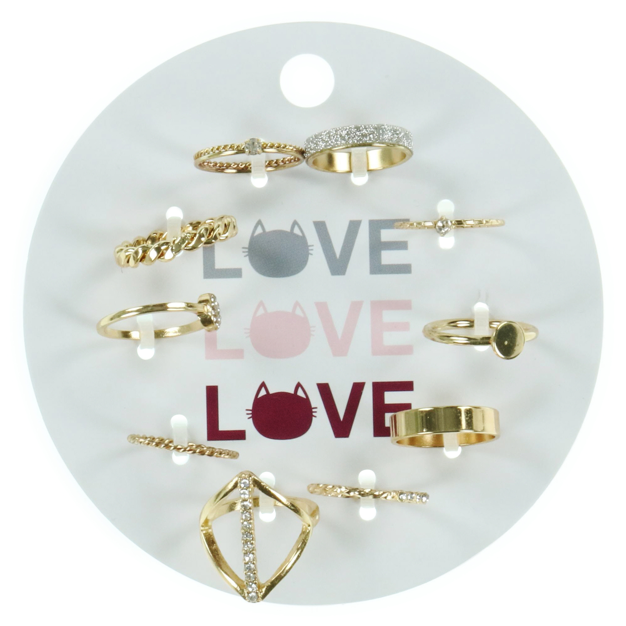 10-Count Gold & Faux Diamond Rings Jewelry Set