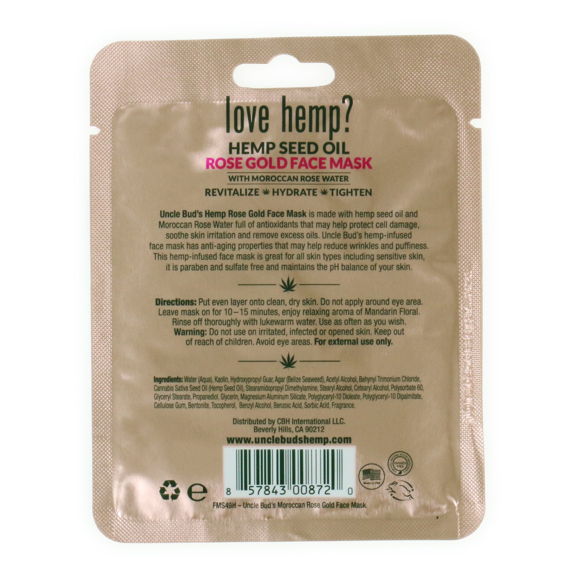 Uncle Bud's® Hemp Seed Oil Rose Gold Face Mask
