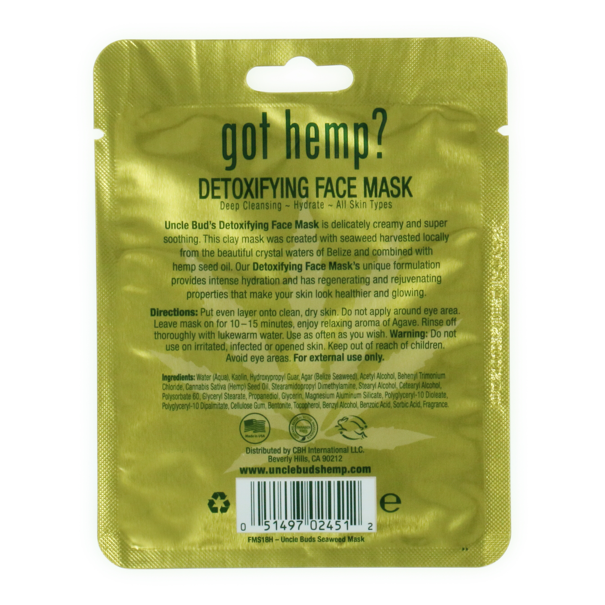 Uncle Bud's® Belize Seaweed + Hemp Seed Oil Detoxifying Face Mask
