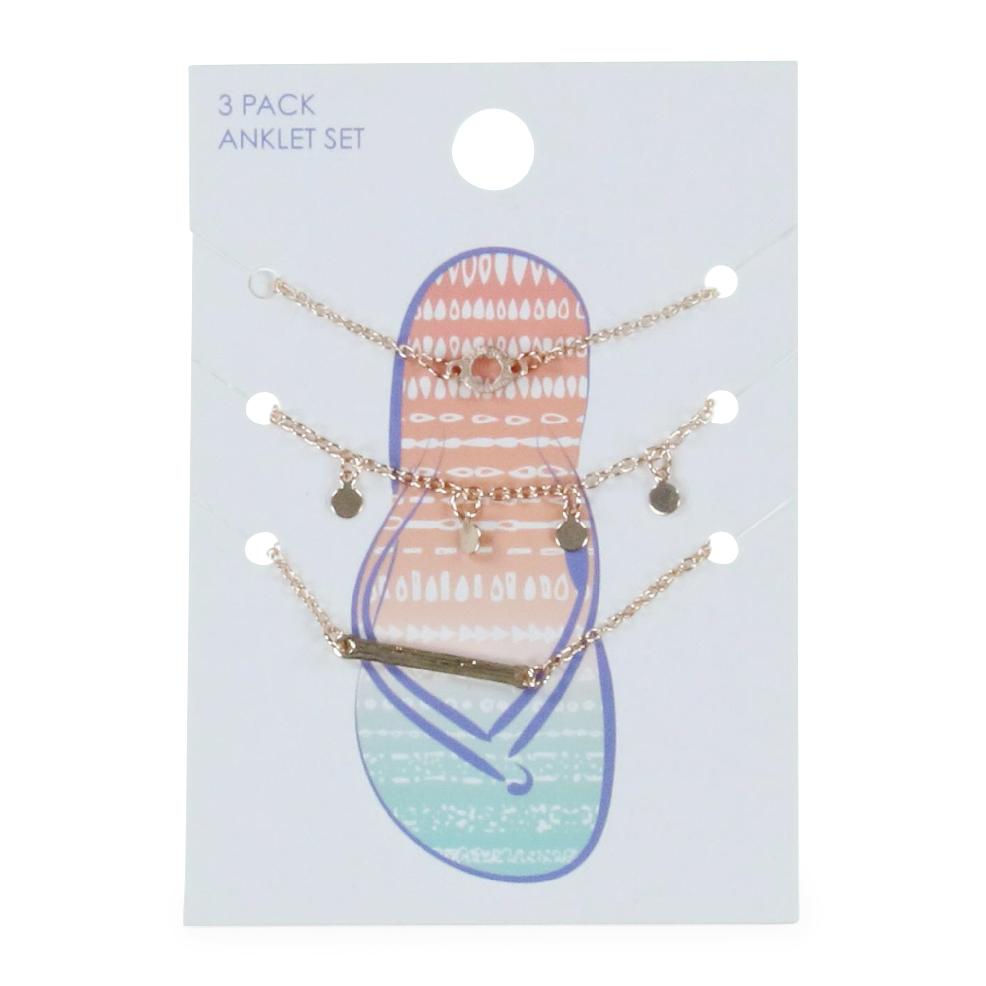 Rose Gold Charm Anklets Set 3-Count