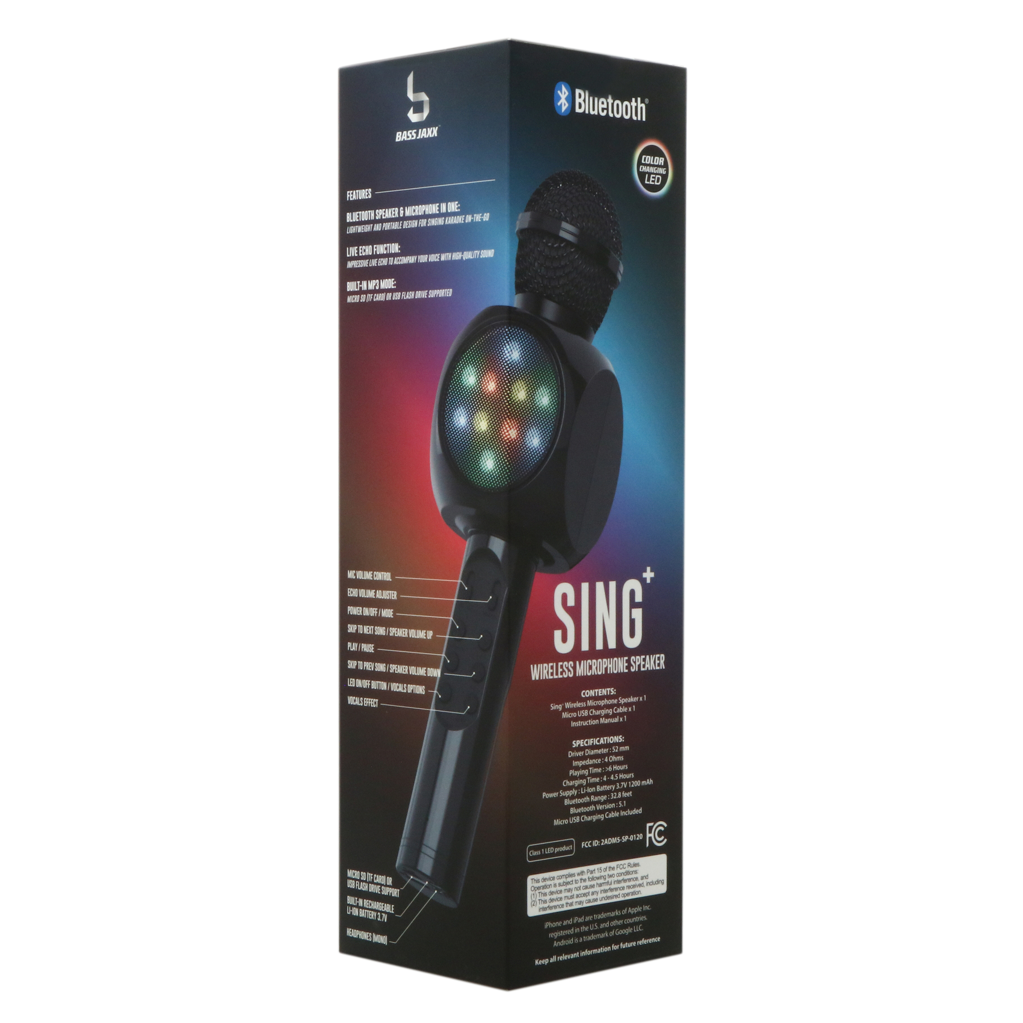 Sing+ Wireless Bluetooth® Karaoke Microphone With Speaker & LED Lights