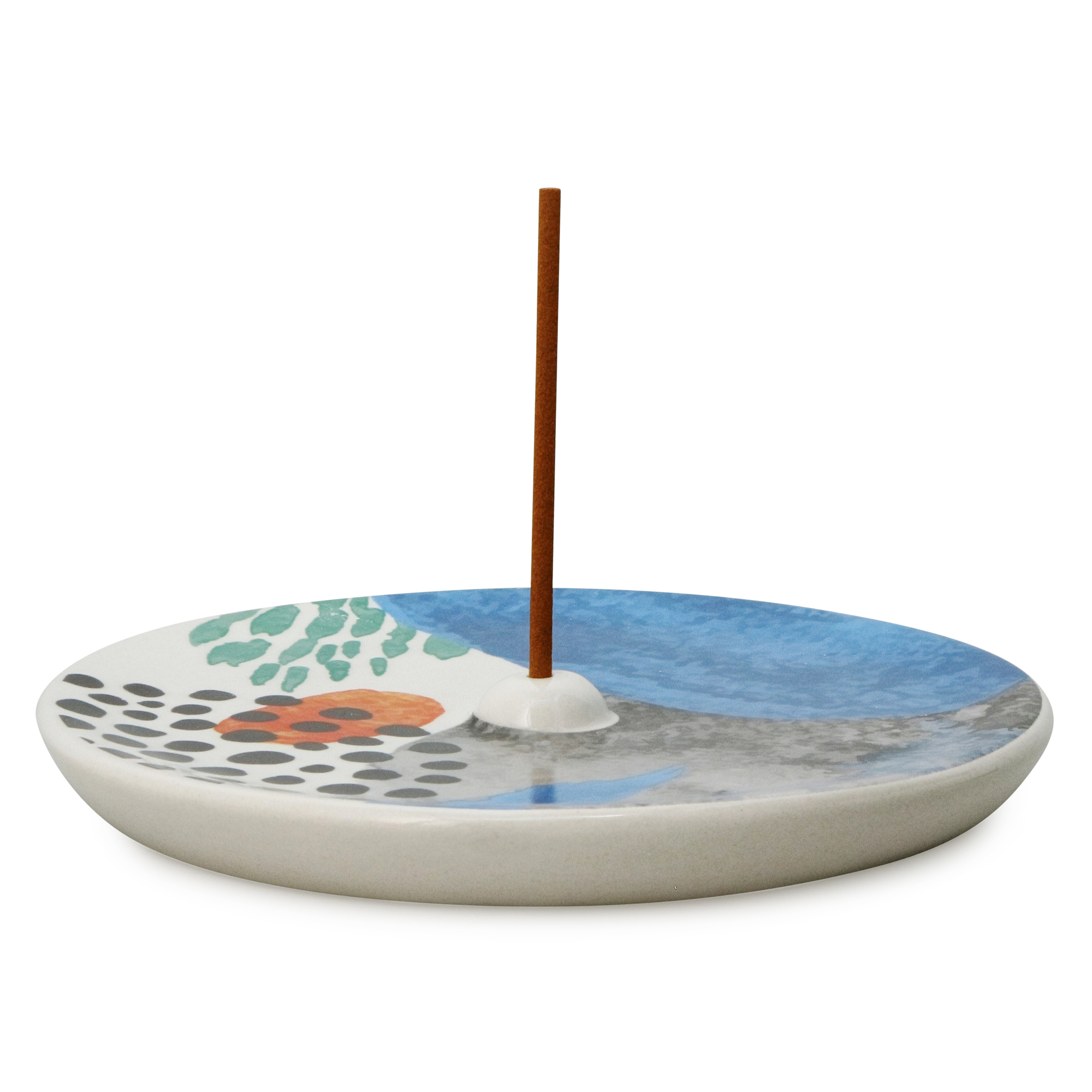 Round Painted Ceramic incense Burner 4in