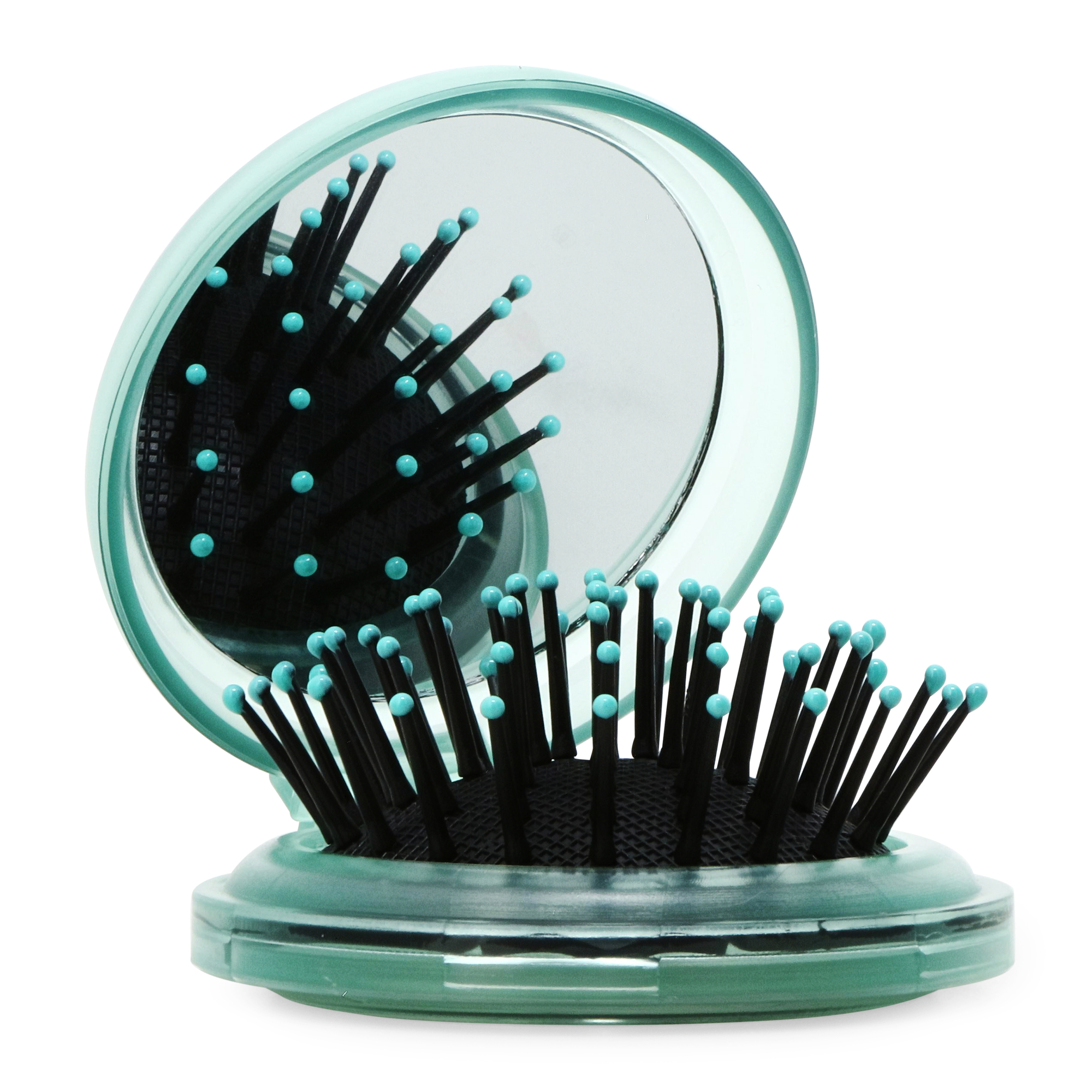 Rhinestone Pop-Up Travel Hair Brush With Mirror