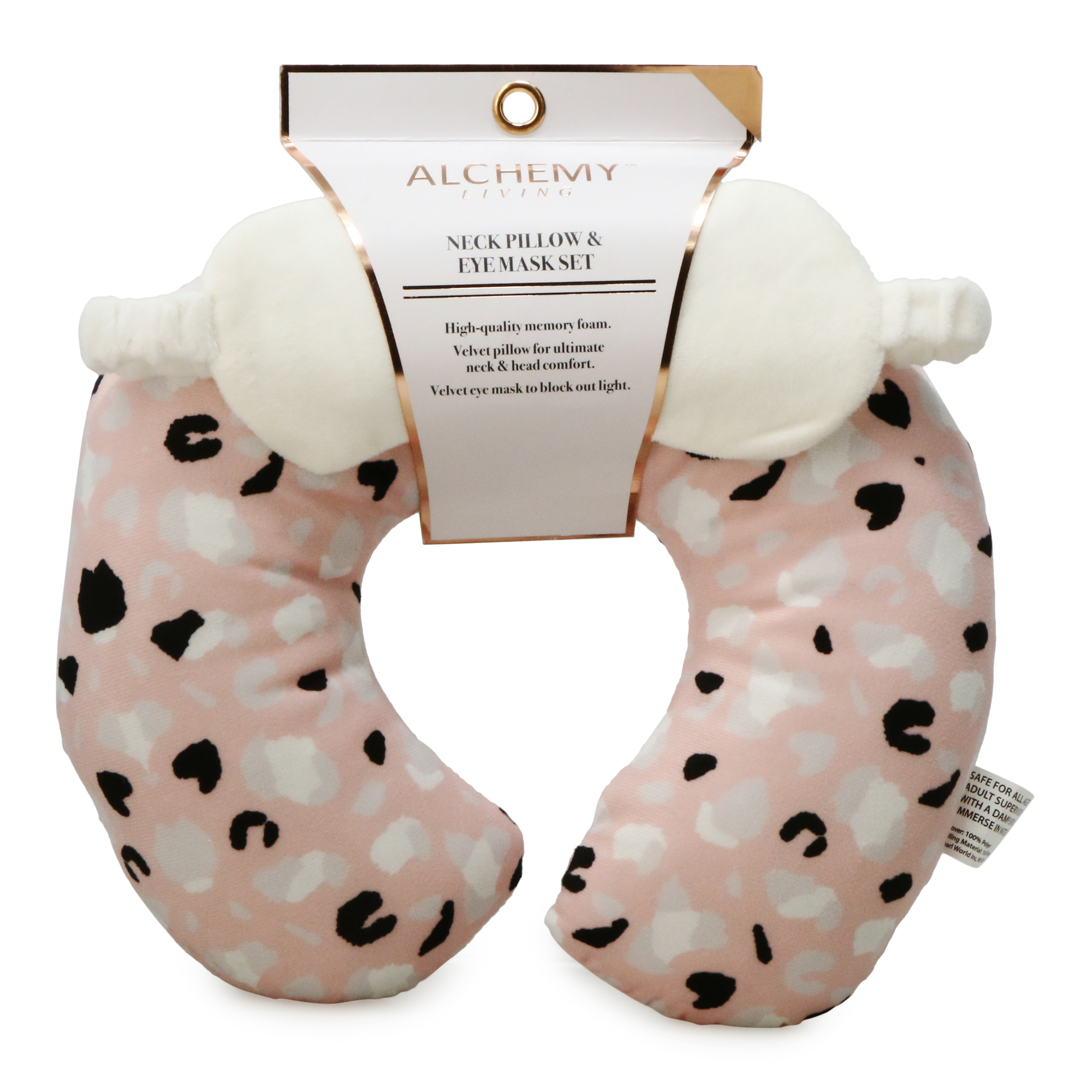 Animal Print Velvet Memory Foam Neck Pillow & Eye Mask Set