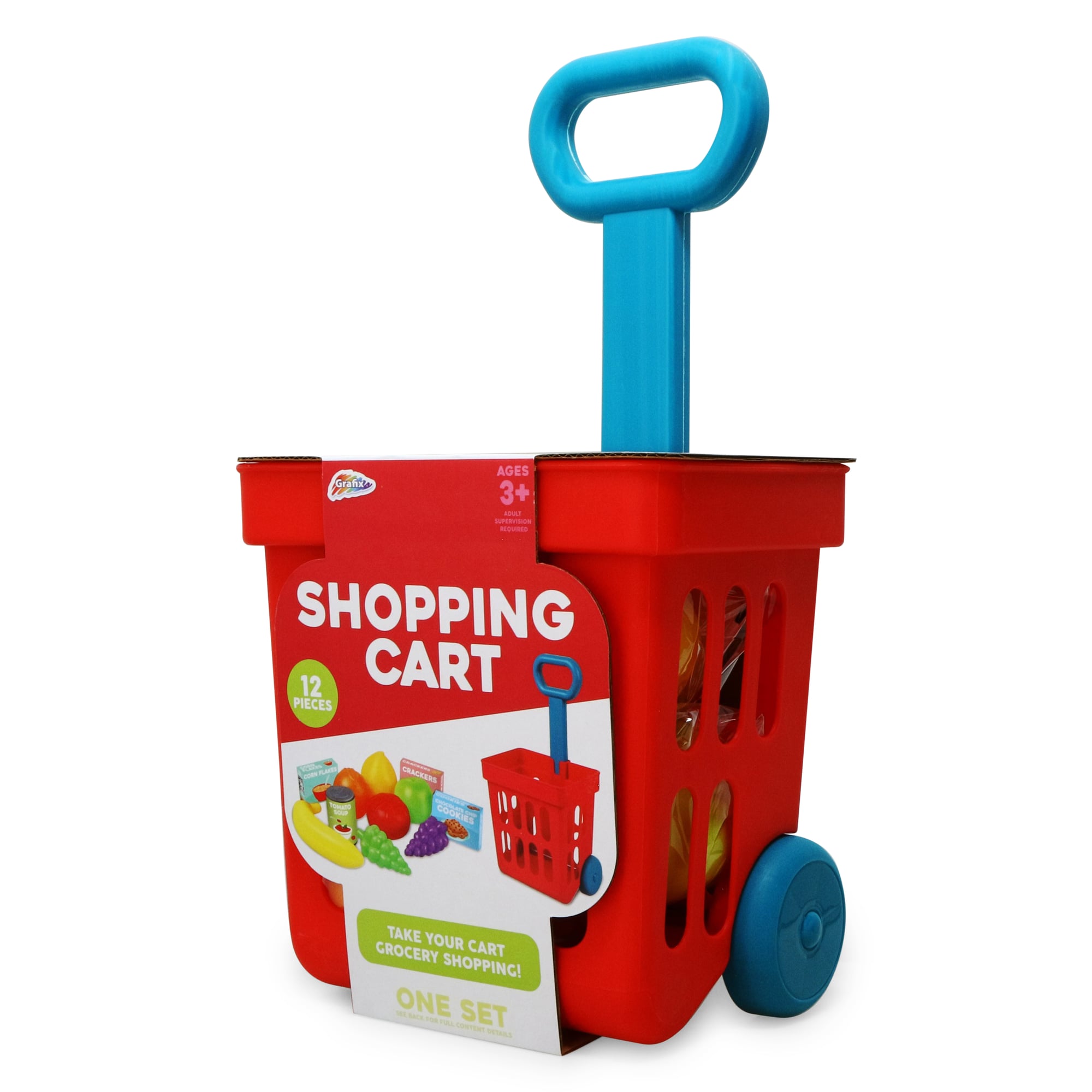 Kid's Toy Shopping Cart & Play Food 12-Piece Set