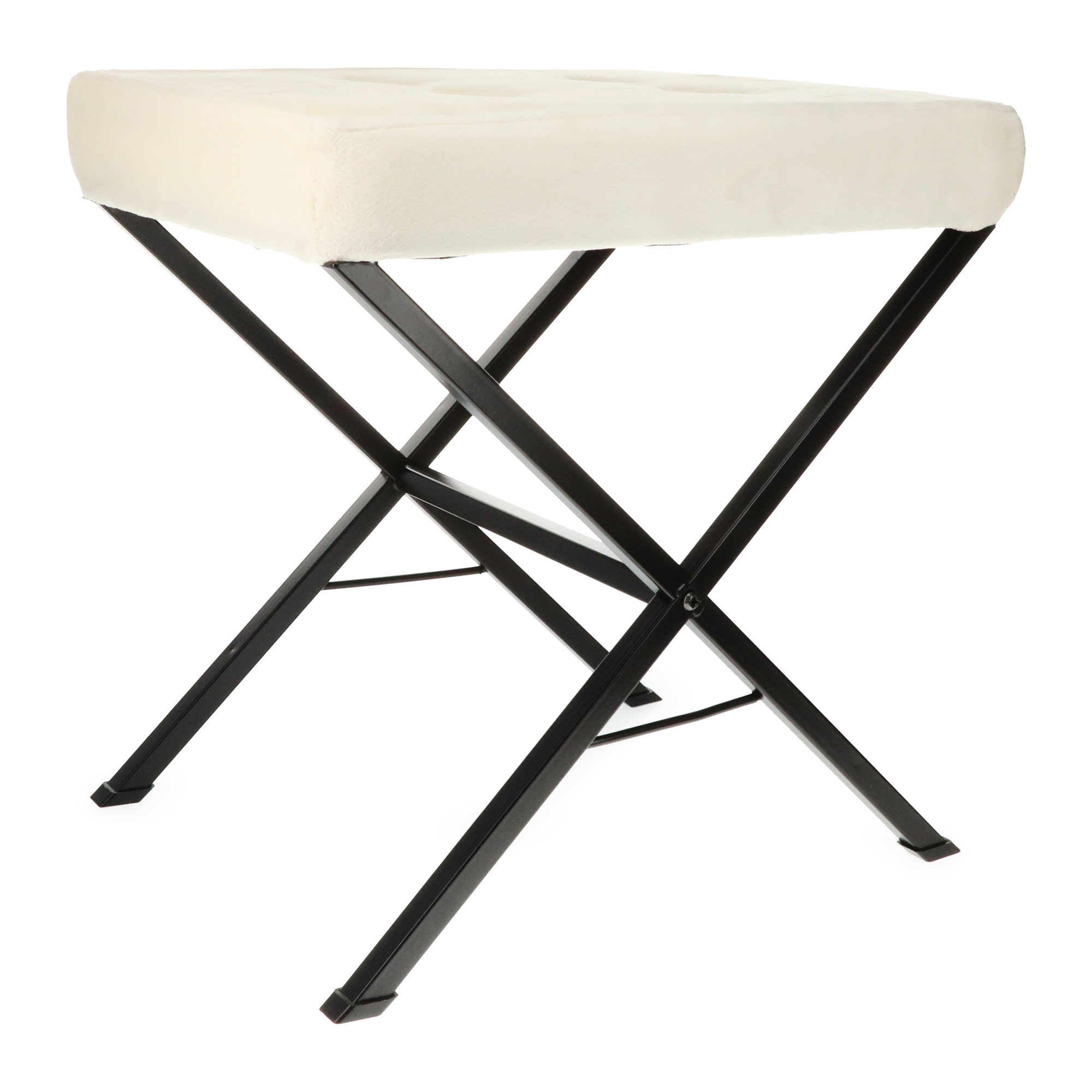 White Tufted X-Frame Stool 15.5in
