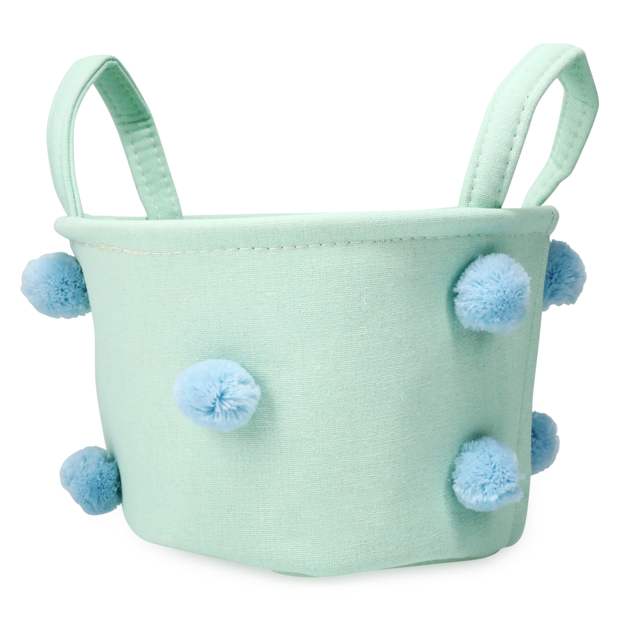 9in Fabric Easter Basket With Pom Poms
