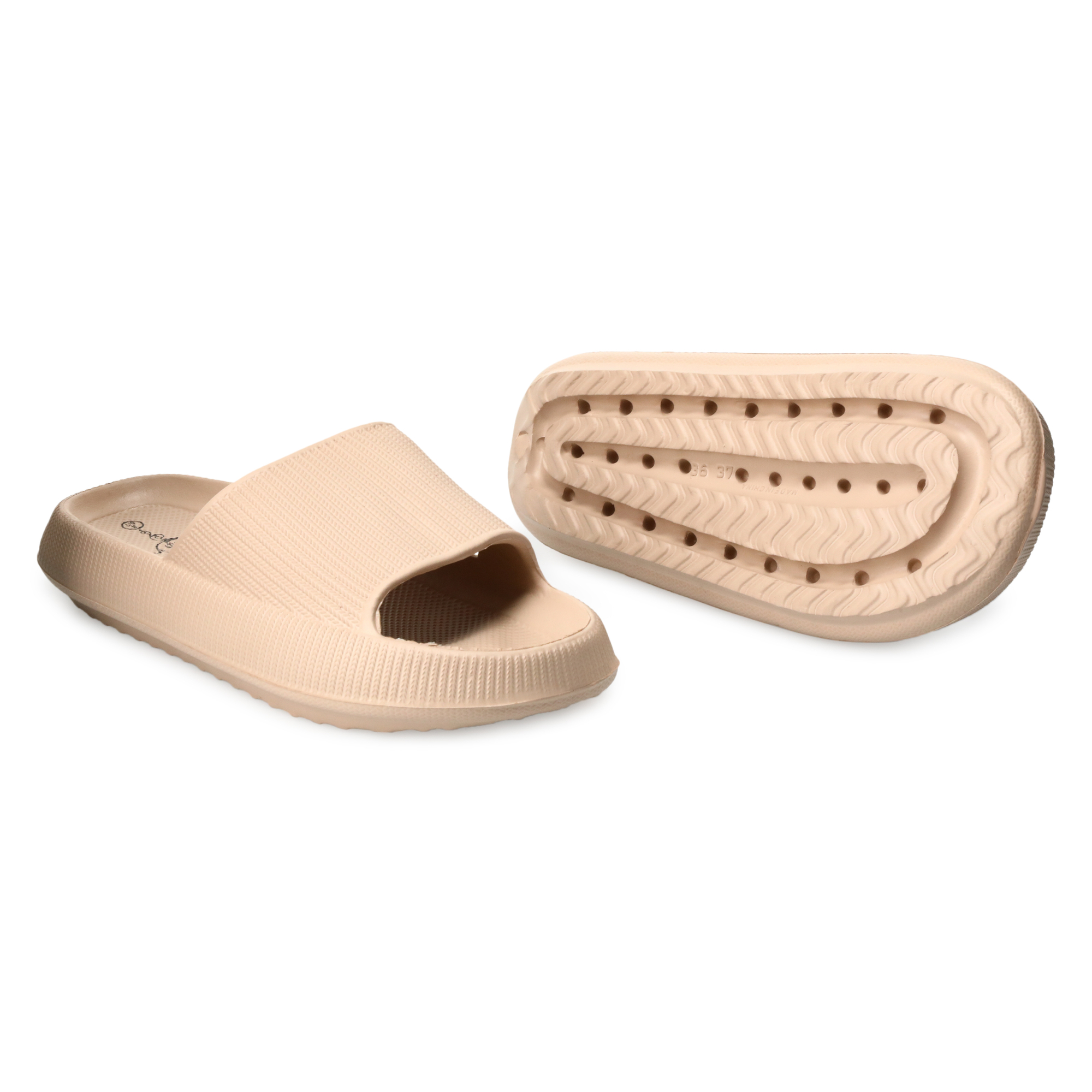 Ladies Nude Puff Slide Sandals