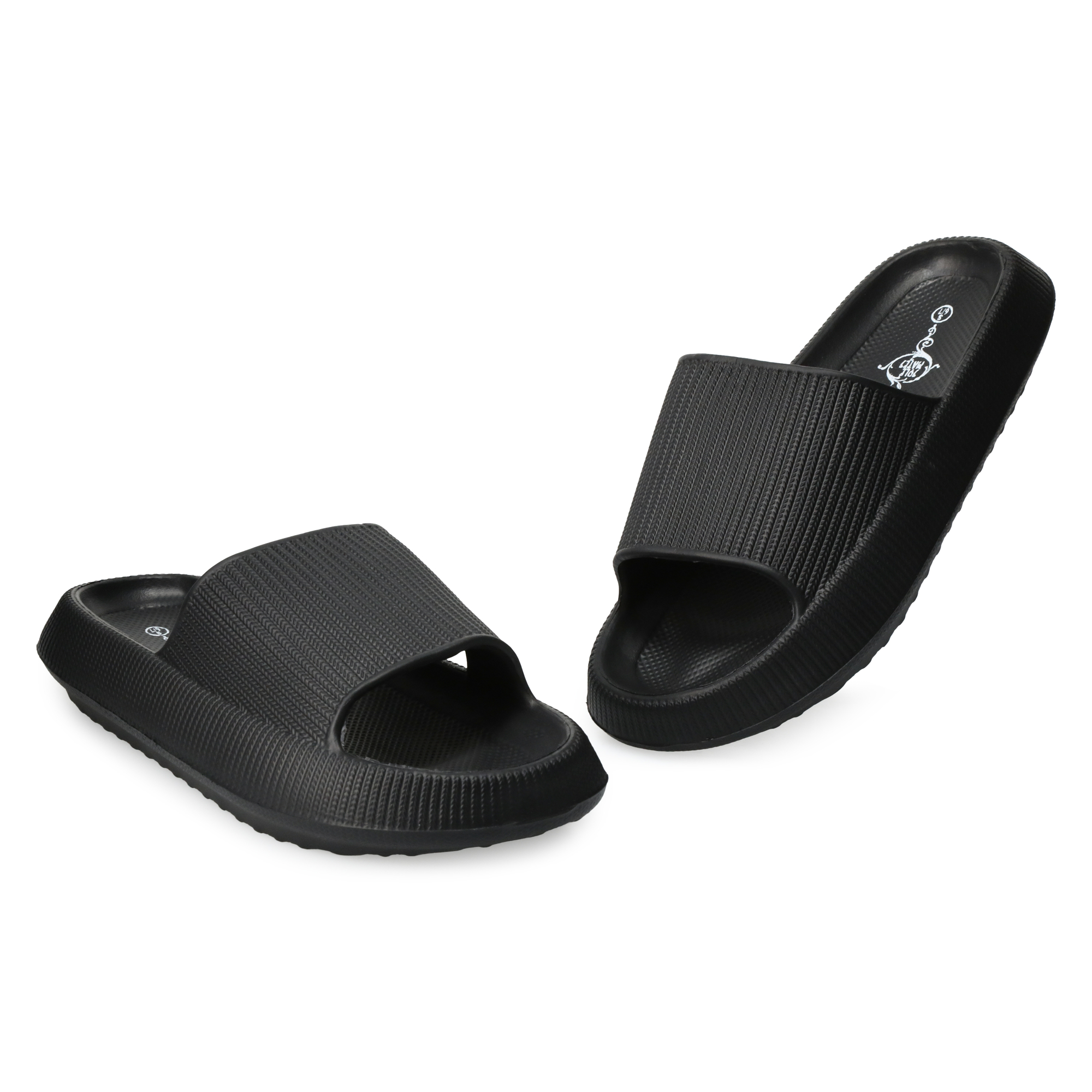 Ladies Black Puff Slide Sandals