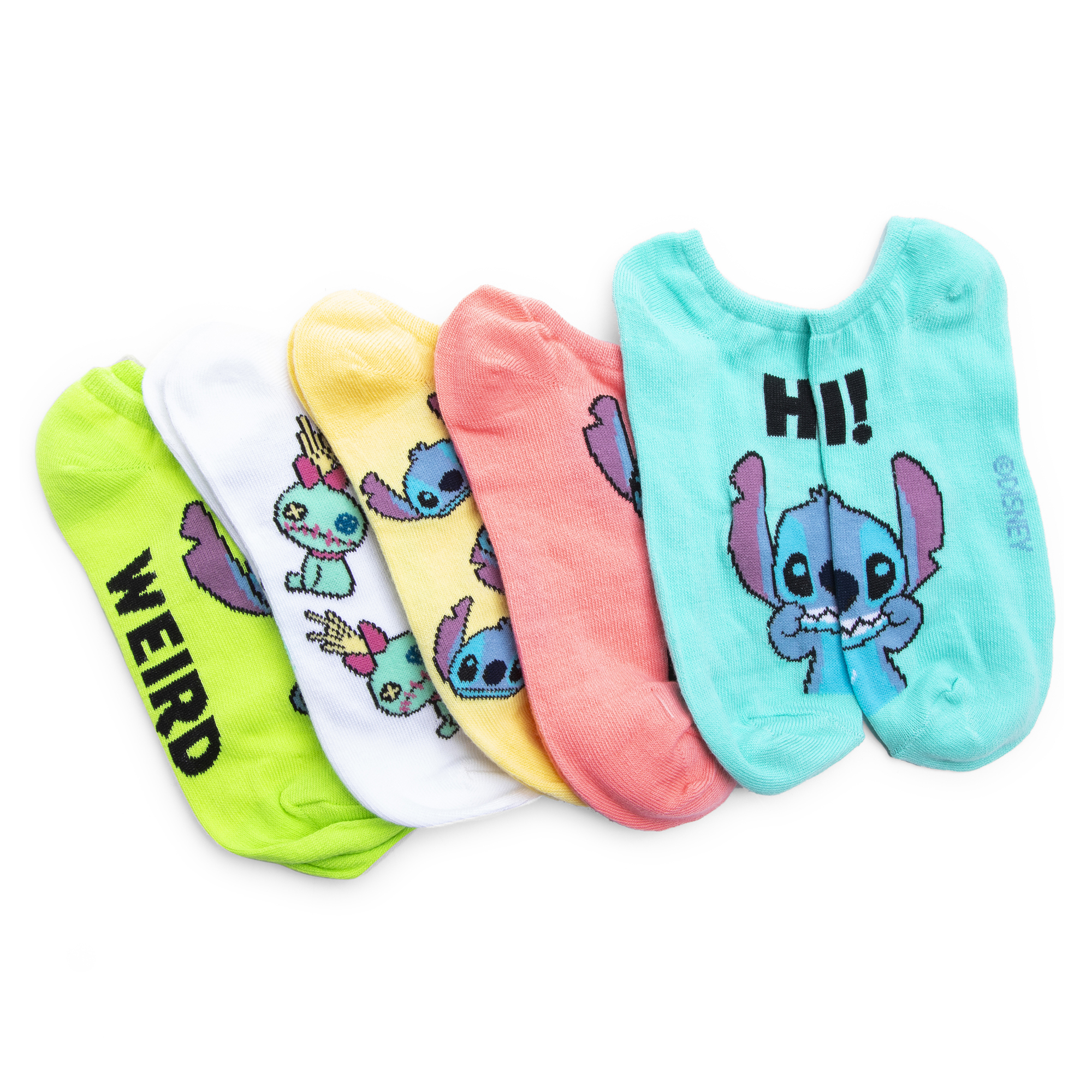 Disney Lilo & Stitch No Show Socks - Fun Words 5 Pack