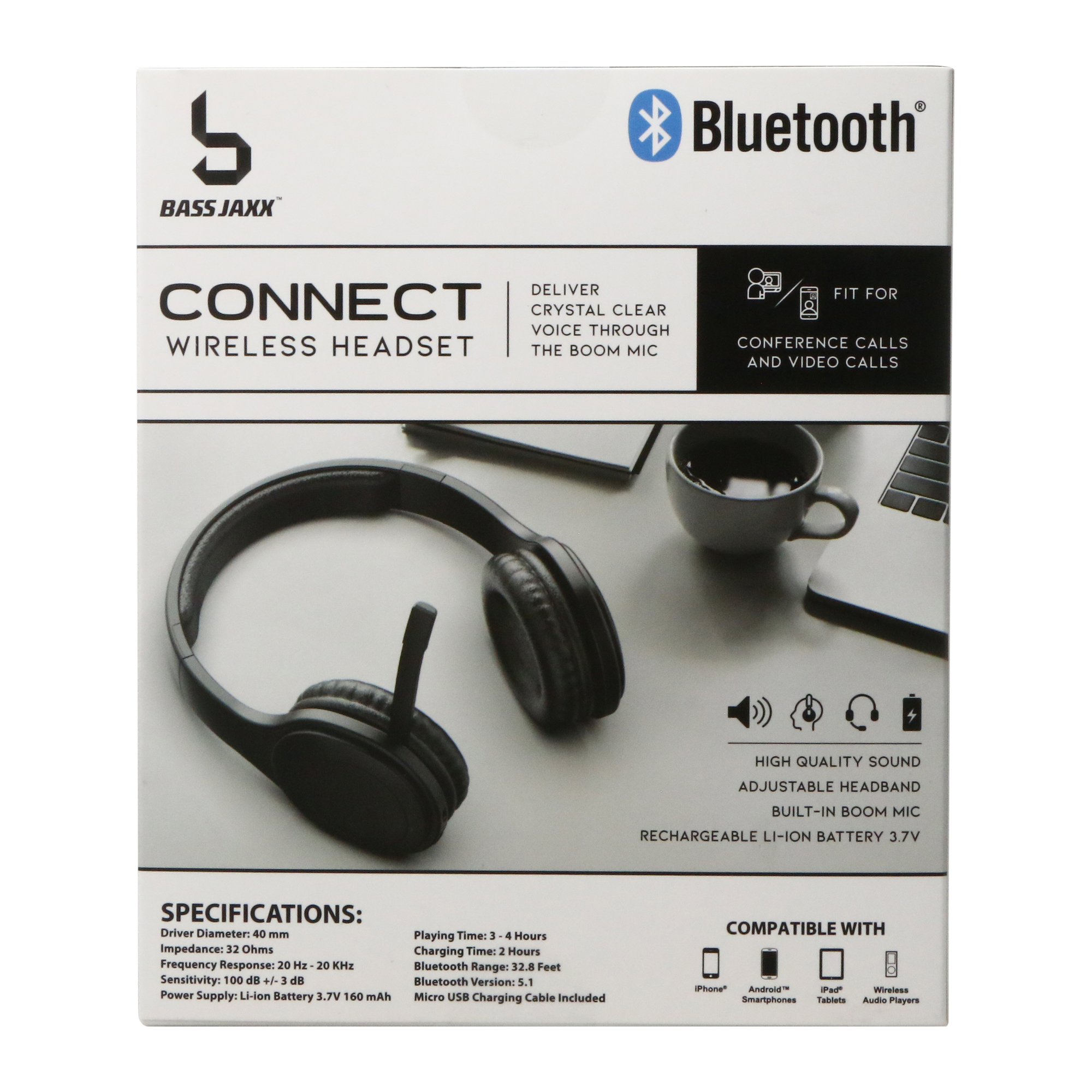 Connect Wireless Bluetooth® Headset With Boom Mic