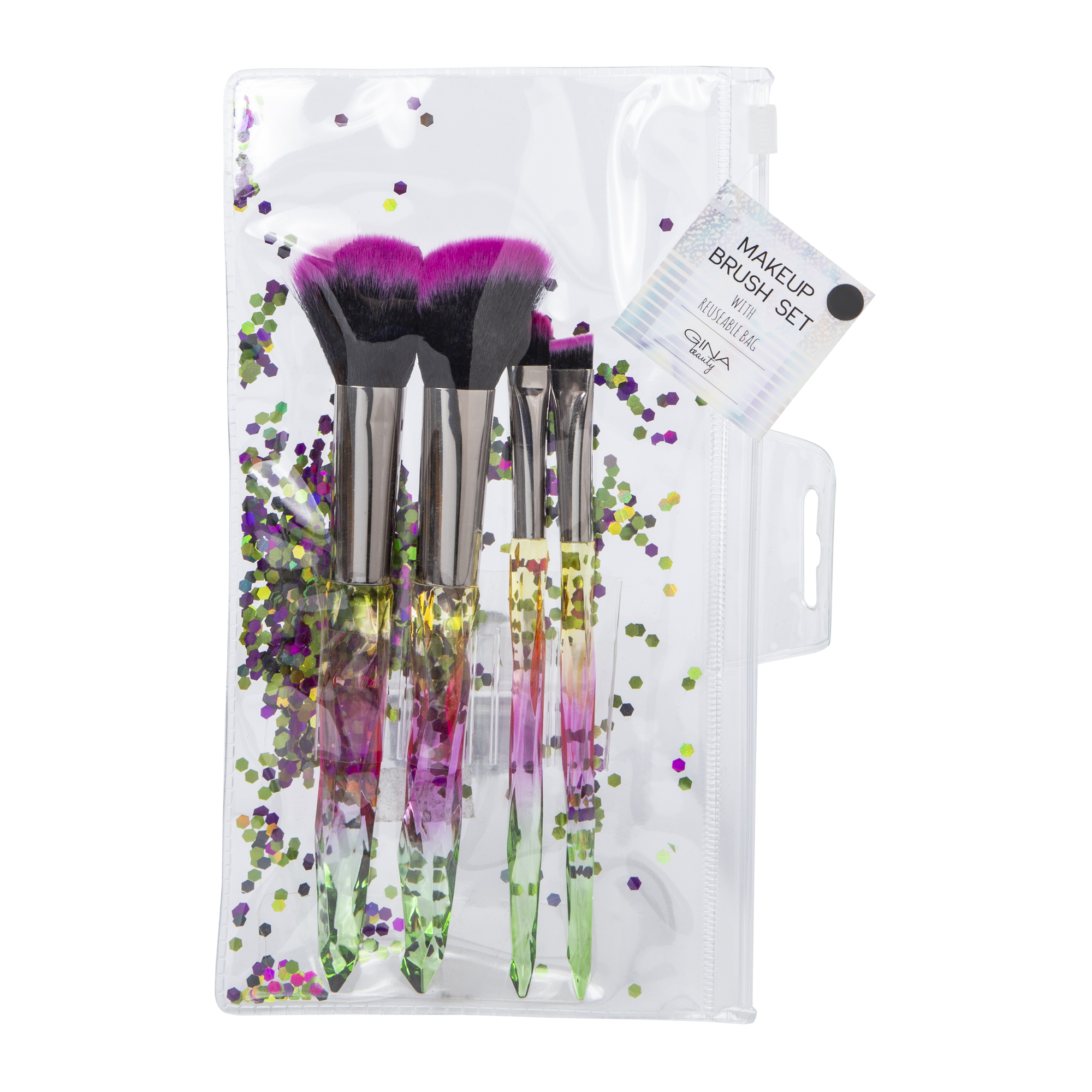 4-Piece Crystal Makeup Brush Set & Glitter Bag