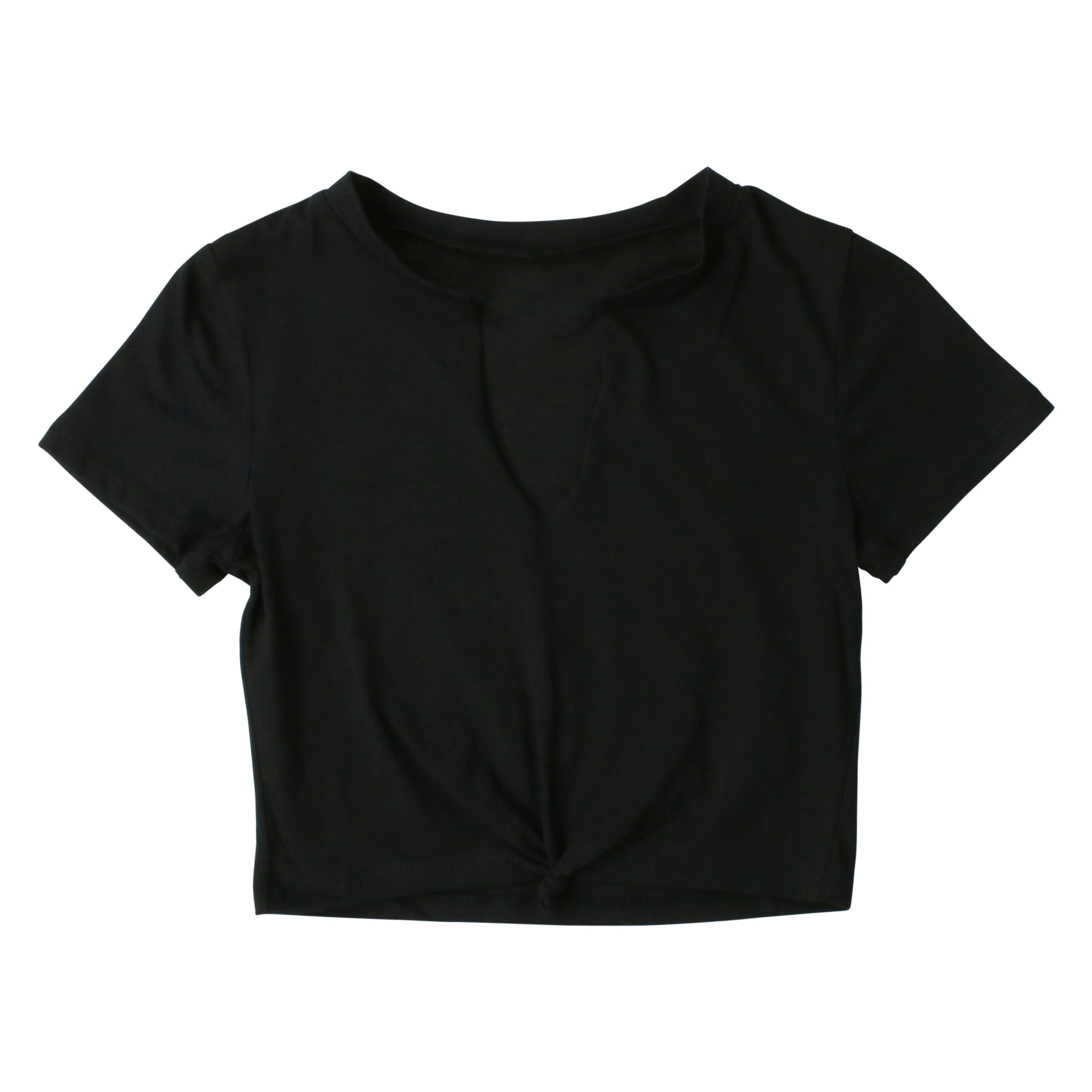 Black V-Neck Active Top With Front Knot