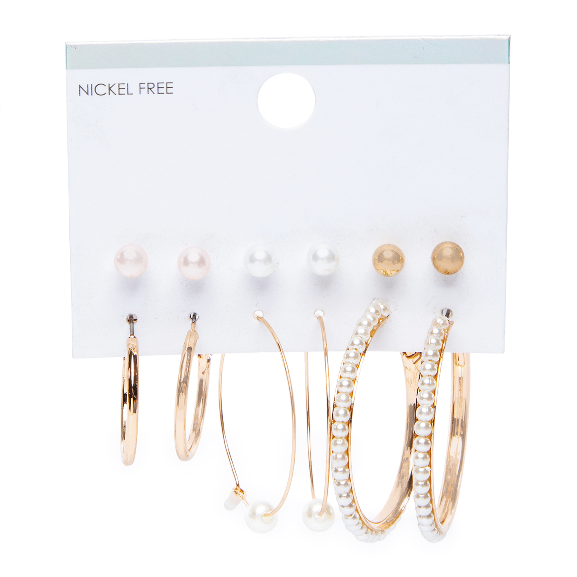Pearl + Gold Hoops & Stud Earrings 6-Pair Set