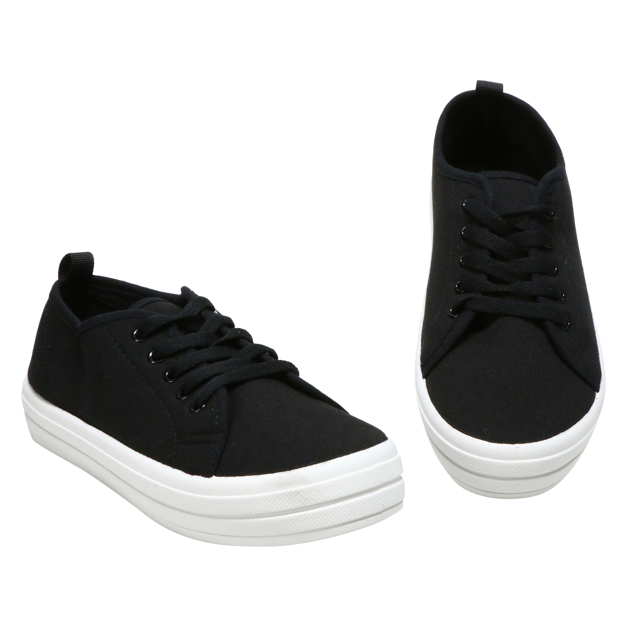 Ladies Black Tonal Lace-Up Sneakers
