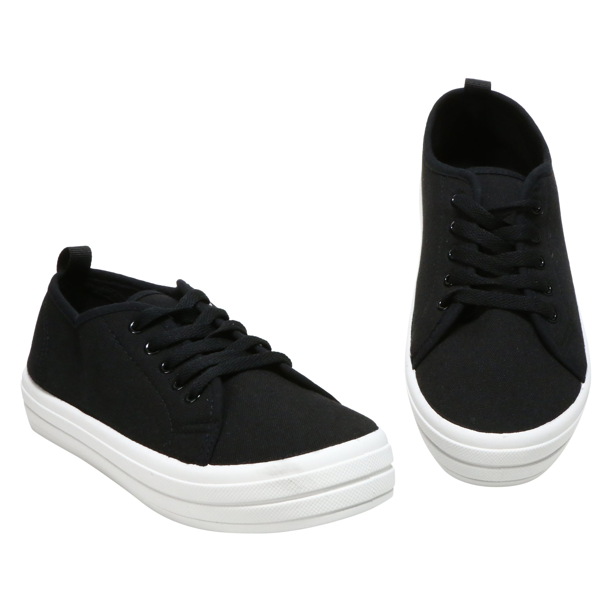 Ladies Black Tonal Lace-Up Sneakers
