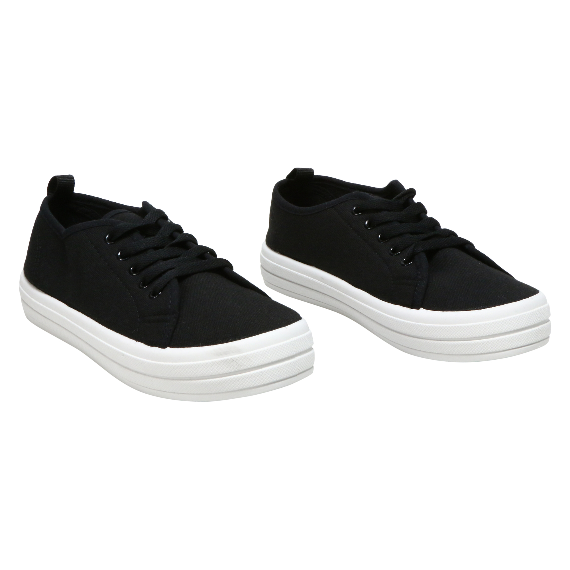 Ladies Black Tonal Lace-Up Sneakers