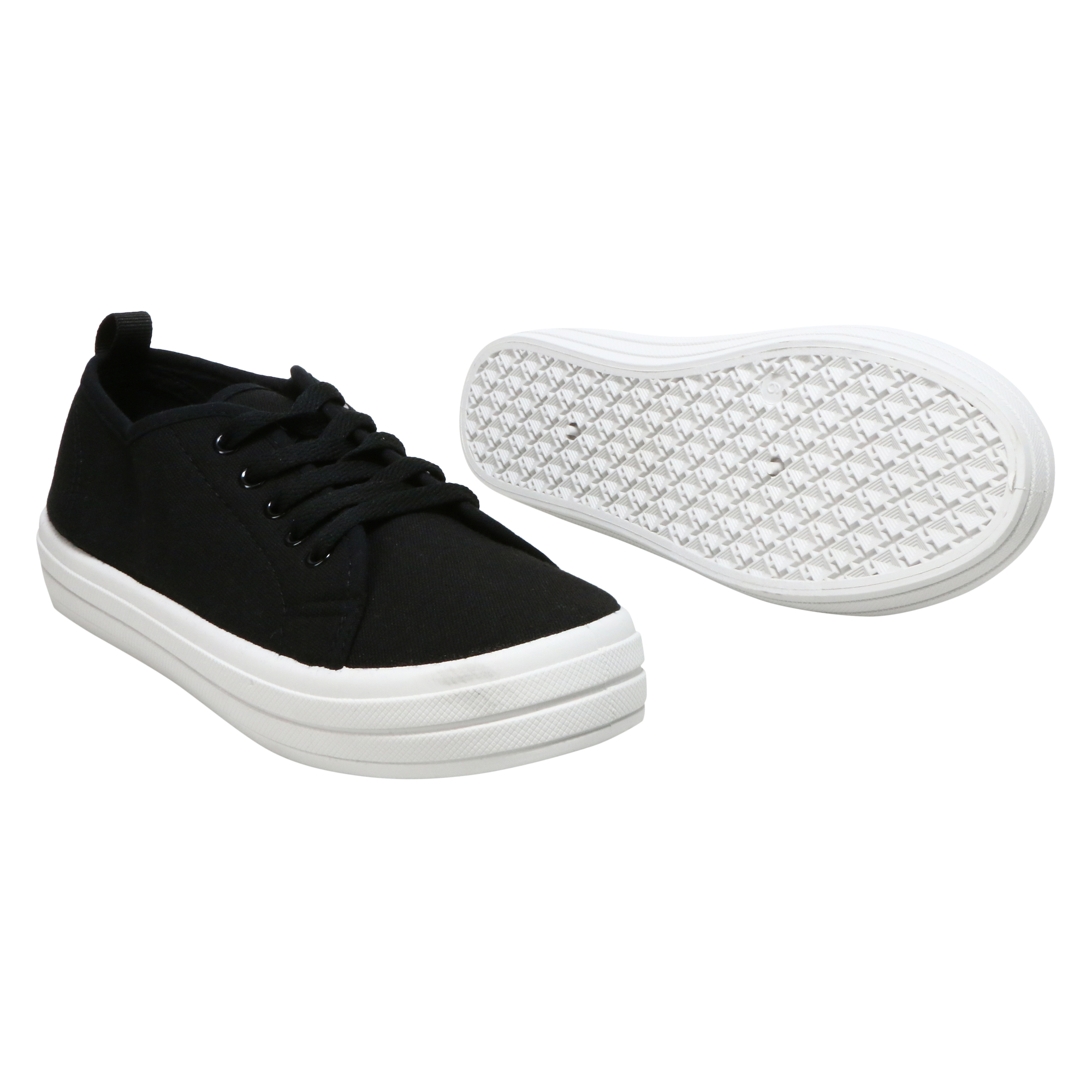 Ladies Black Tonal Lace-Up Sneakers